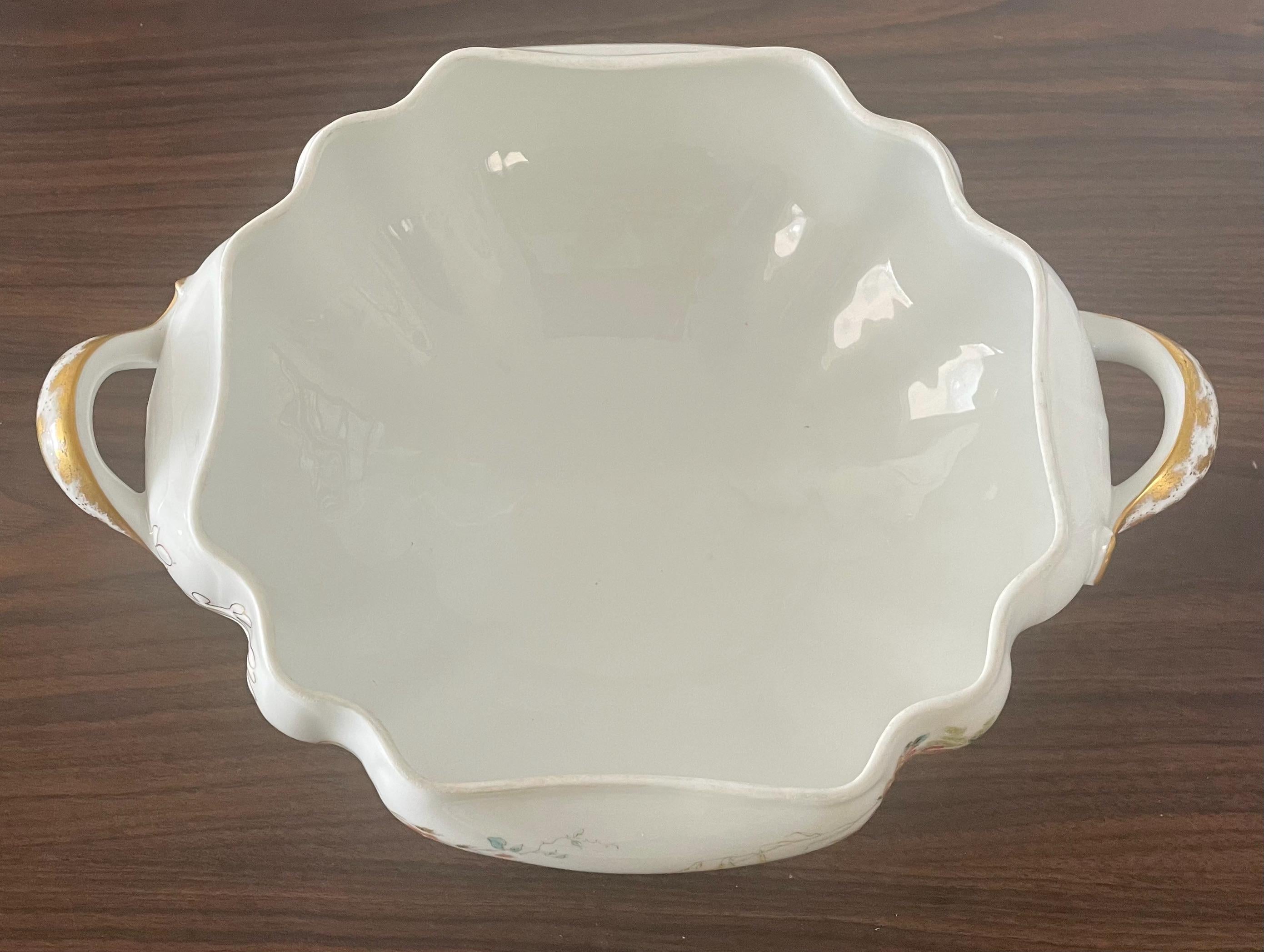 Floral Pattern Large Double Handled Haviland Limoges France Serving Bowl For Soup Fruit Hot Meals