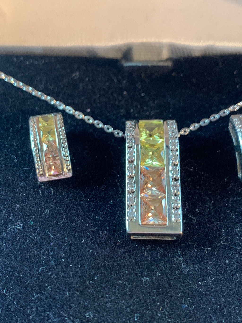 Stunning Citrine Zircon Diamond and Sterling Silver Necklace and Earrings Set