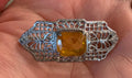 Antique Sterling Silver and Citrine Stone Deco Brooch Pin