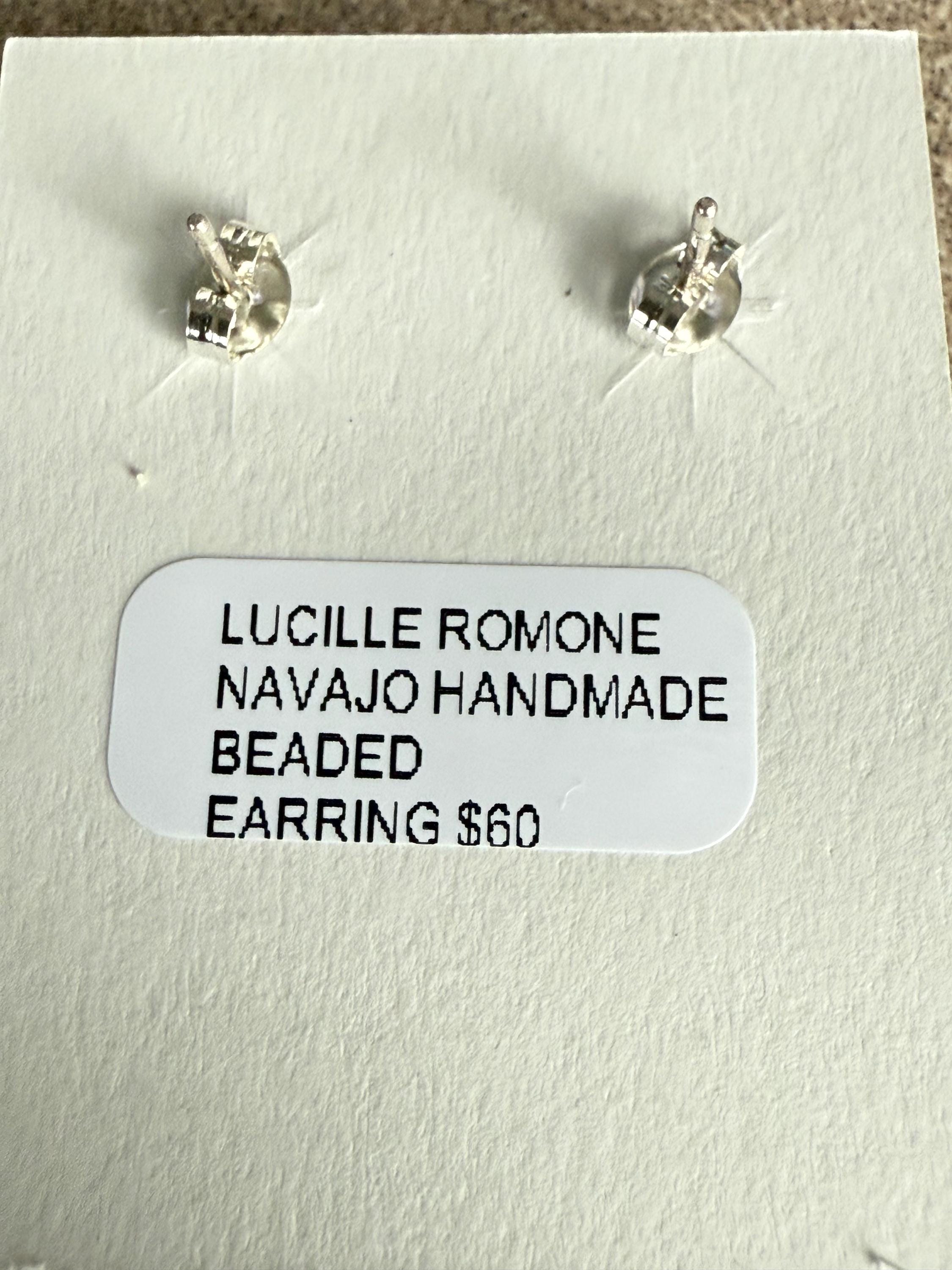 Native American Artist Designed Sterling Silver Turquoise Multi Stone Post Earrings Lucille Romone