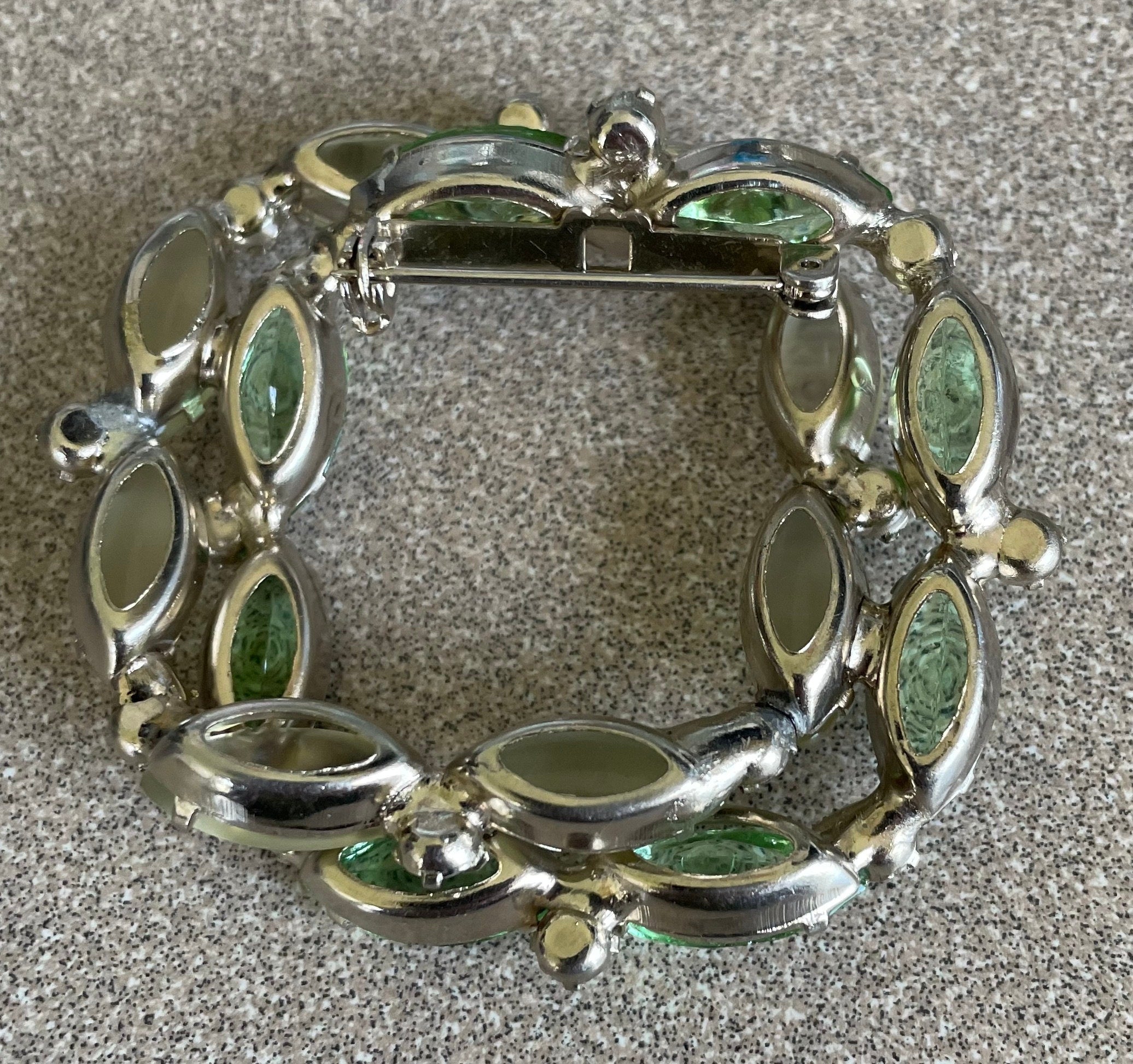 Stunning Large D & E Juliana Vintage Green and Yellow Double Circle Brooch Pin