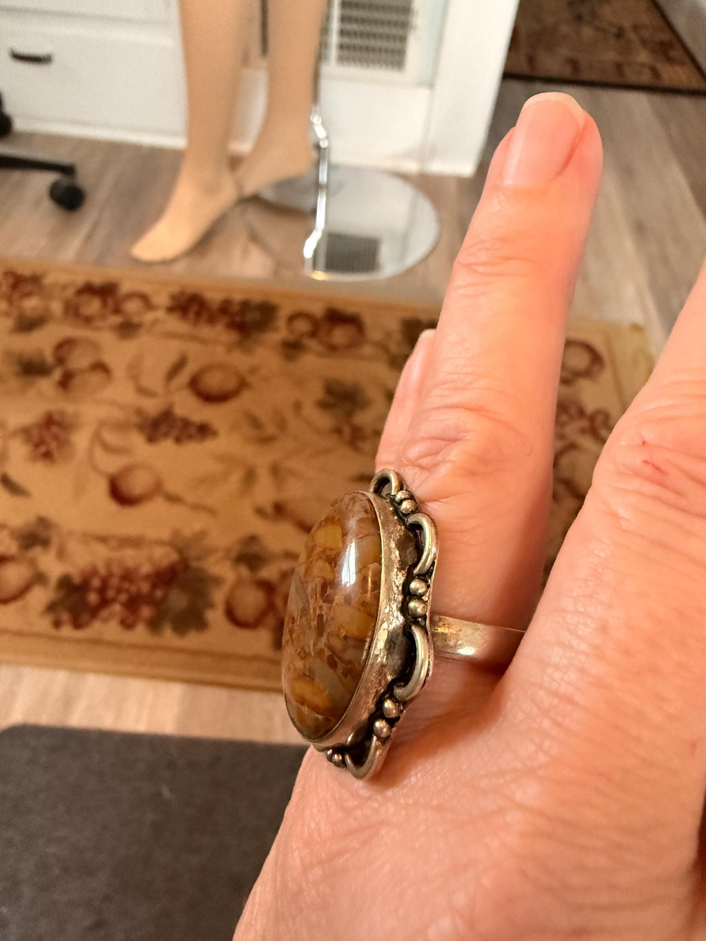 Vintage Sterling Silver and Mexican Agate Ring Size 9