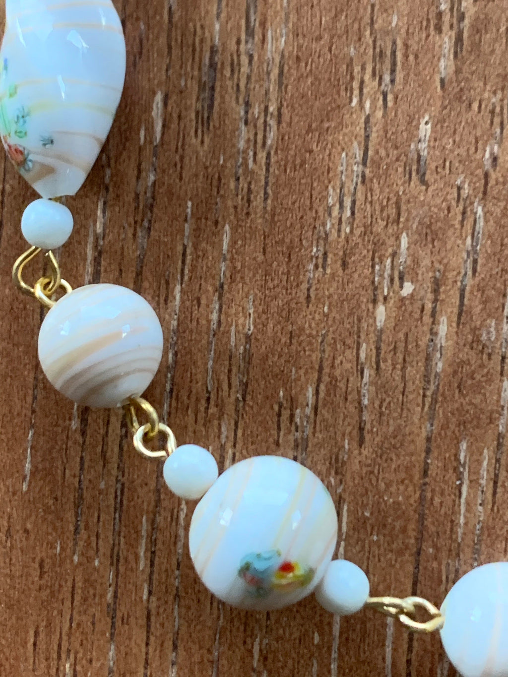 Beautiful White Murano Milifiori Glass Beads Wedding Cake Choker Necklace