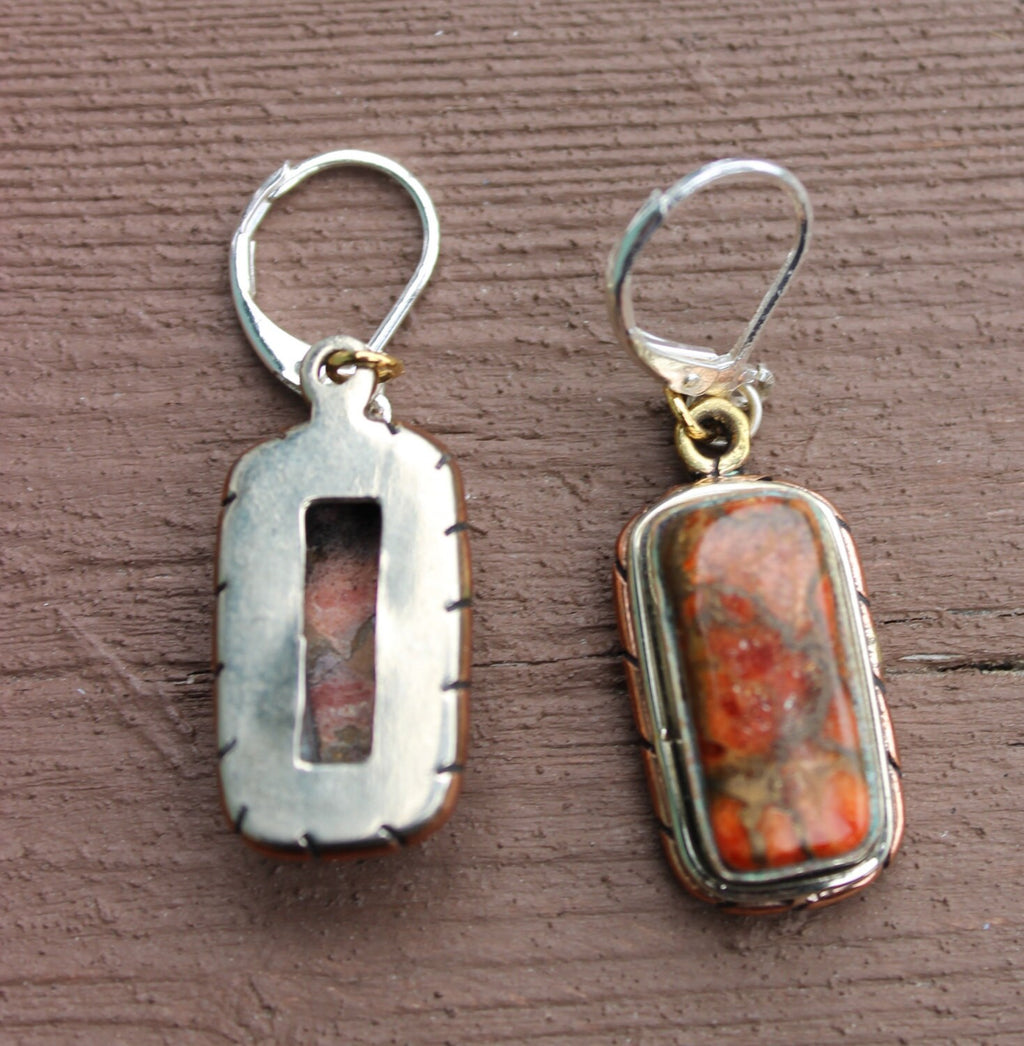 Beautiful STone STerling Brass and Copper Dangle Earrings