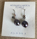 Beautiful Vintage Sterling Silver and  Black Mermaid Garden Pearls Dangle Earrings