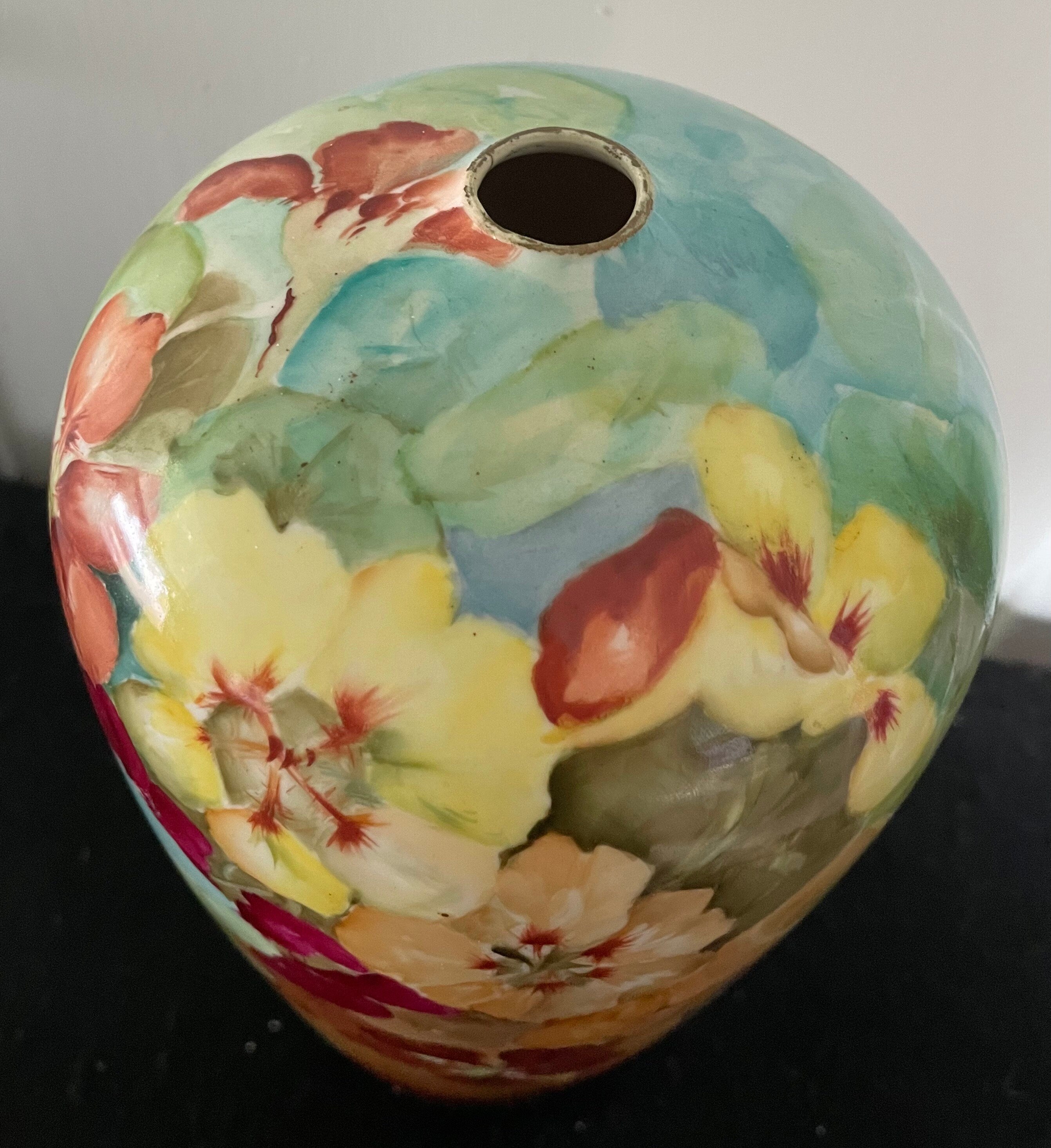 Antique Early 1900's Belleek Willits Hand Painted 13 1/2" Floral Vase