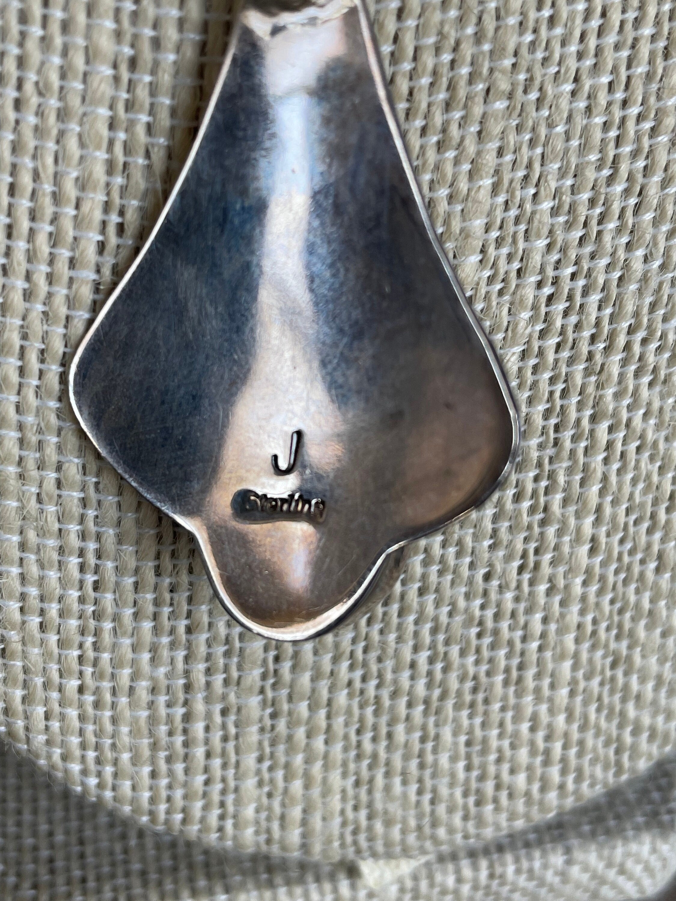 Beautiful Native American Signed "J" Zuni Necklace Sterling Silver Necklace with Pendant
