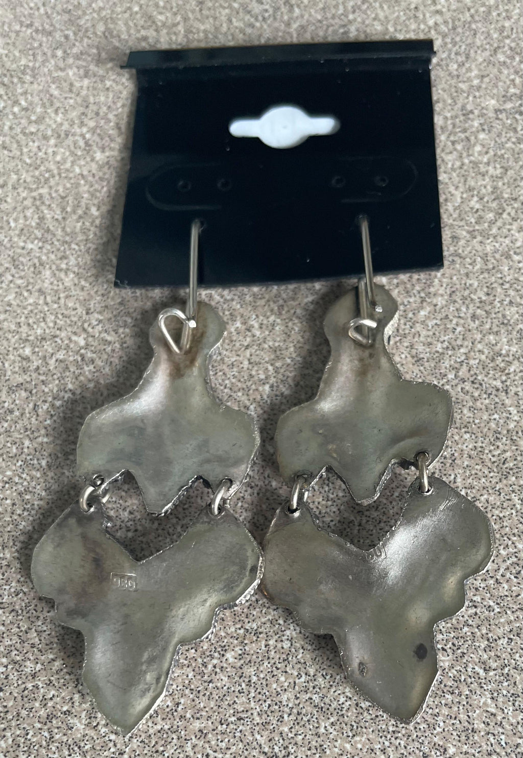 Beautiful Ornate Taxco Mexico Sterling Silver Grape Pattern Ruby Stone Handmade Dangle Earrings