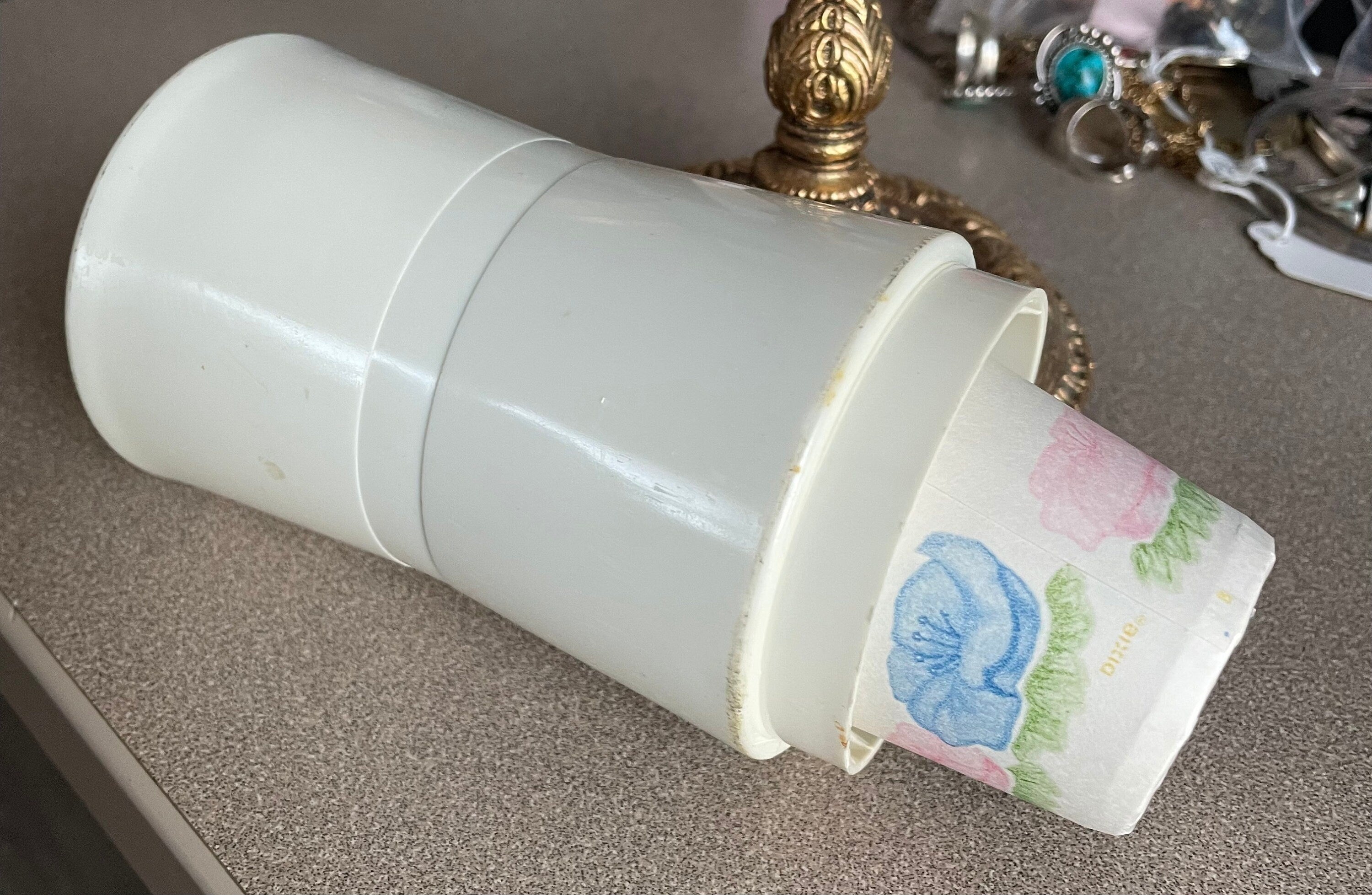 Vintage Gold Guilt Ormolu Dixie Cup Dispenser Bathroom Cup Holder Ornate Floral Design Hollywood Regency