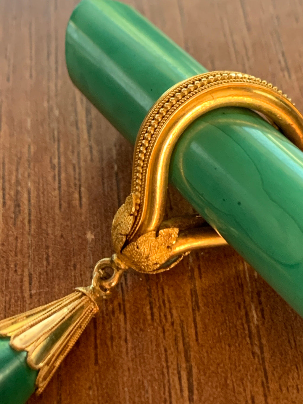 Super Rare 22k Gold Malachite Deco Brooch Pin made in France Stamped
