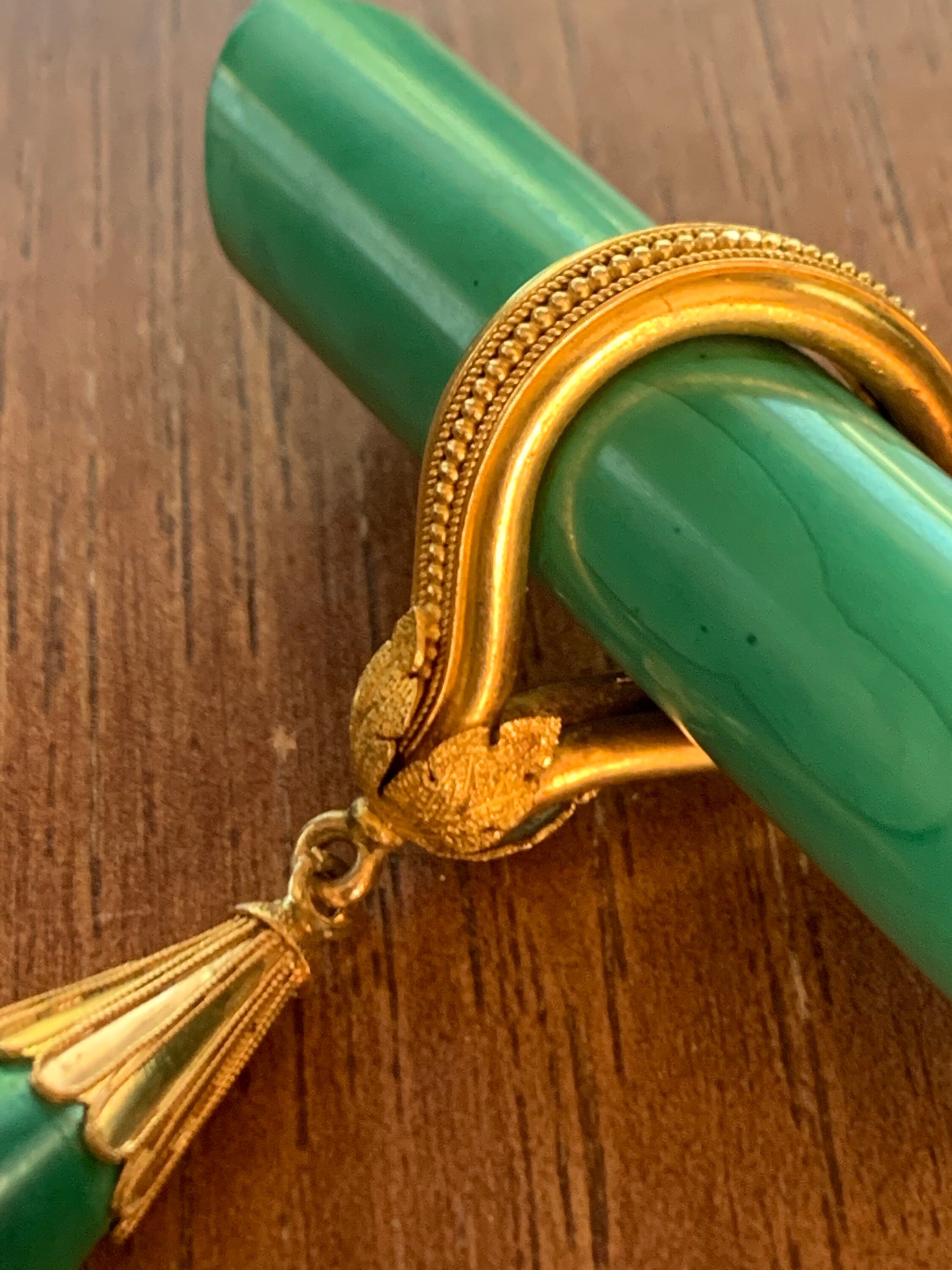 Super Rare 22k Gold Malachite Deco Brooch Pin made in France Stamped
