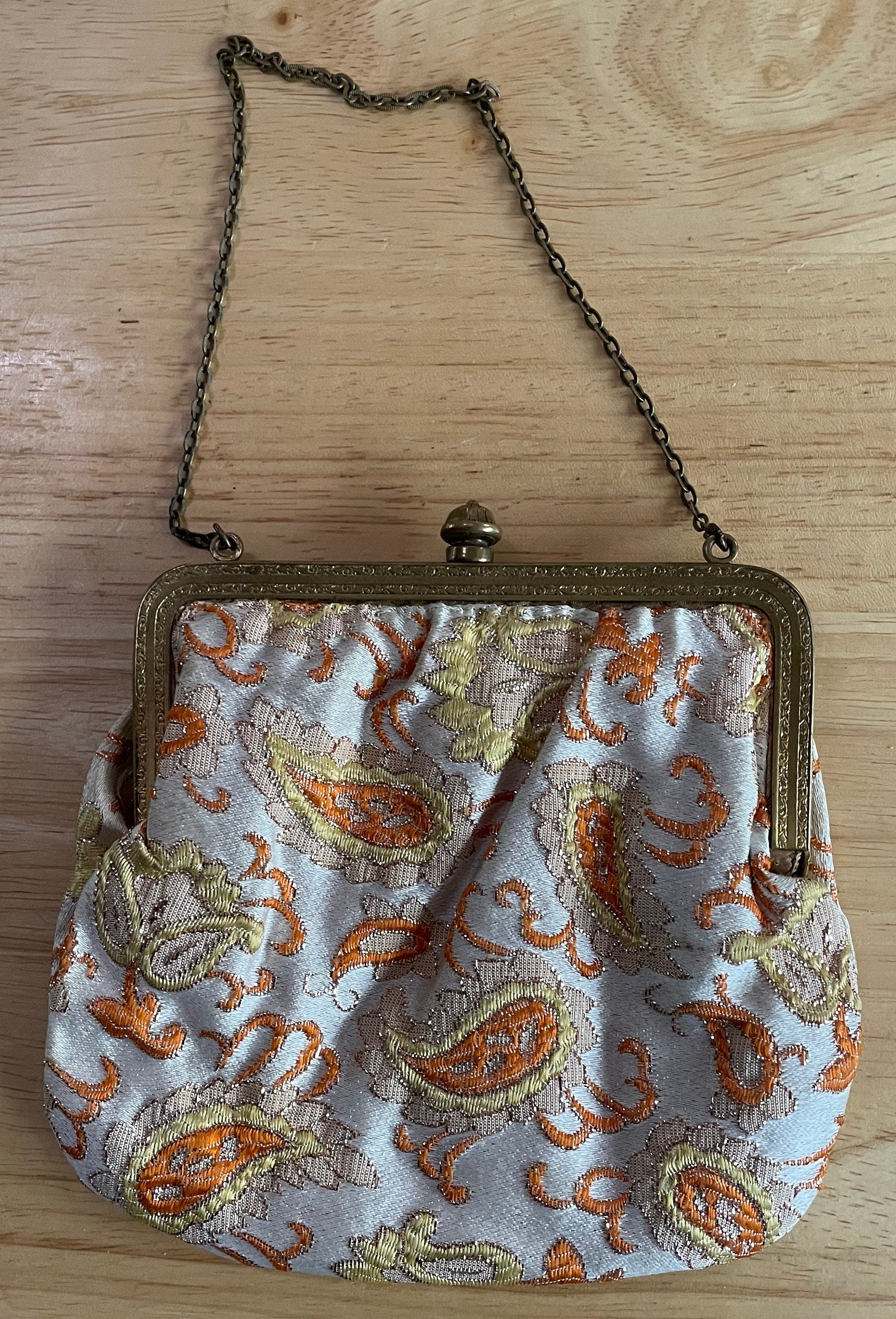 Beautiful 1940's Graceline Paisley Purse with Garnet Stones