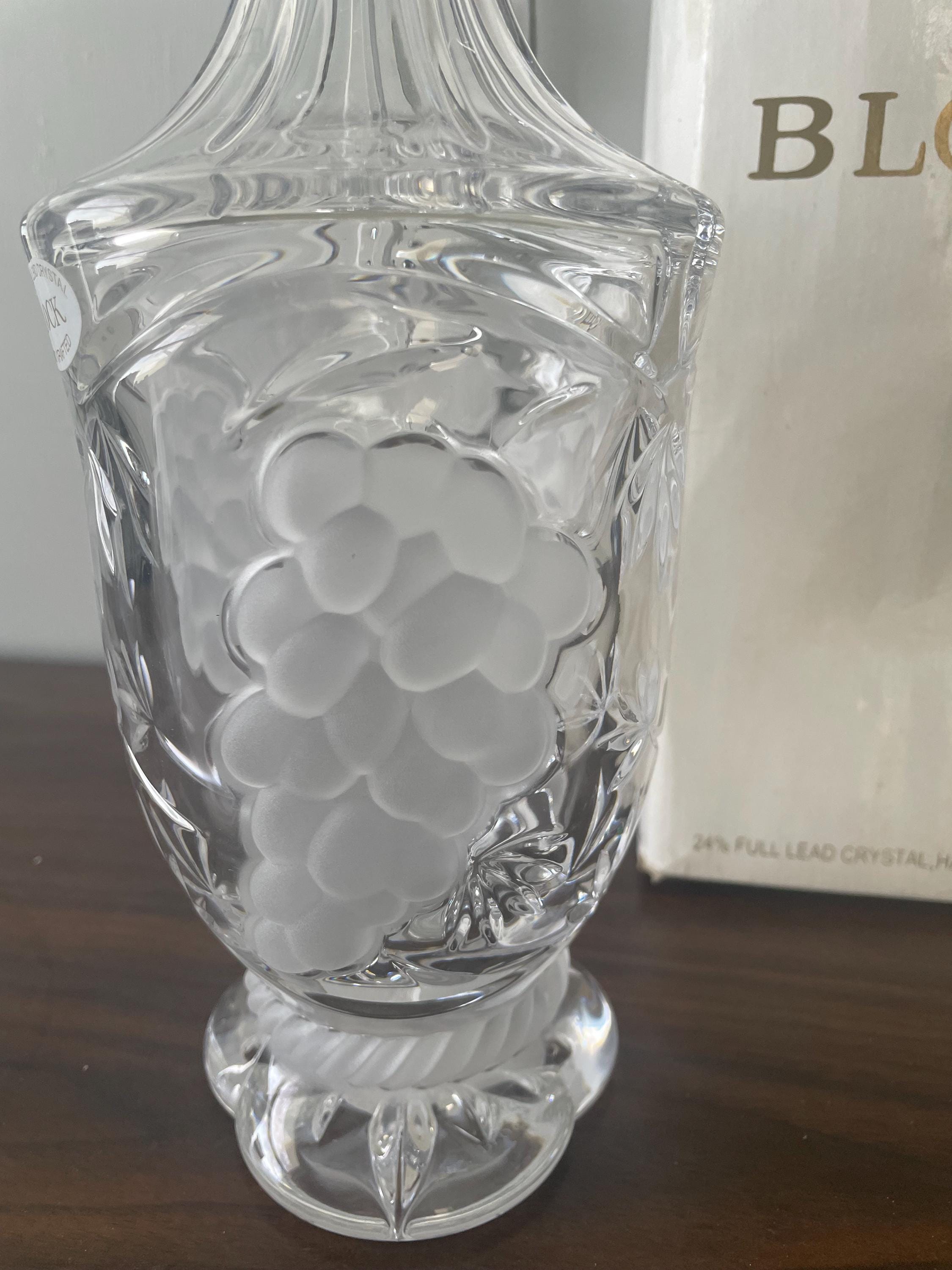 Stunning Vintage Block Heavy Cut Crystal Liquor Decanter Wine Carafe Very Elegant with Grape Pattern