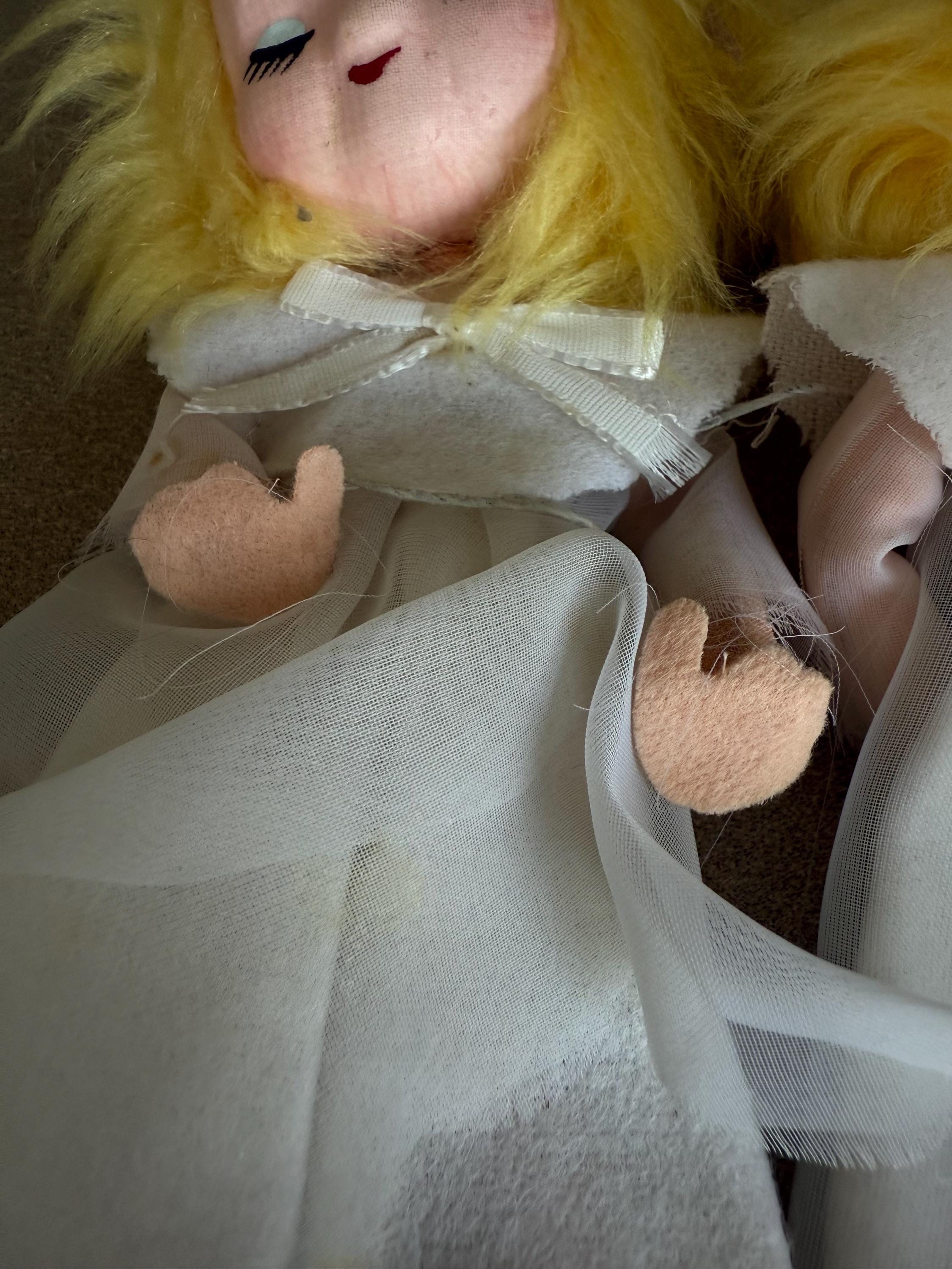 RARE Vintage Angel Pixie Christmas Tree Ornaments Lot of 2 Cloth with White
