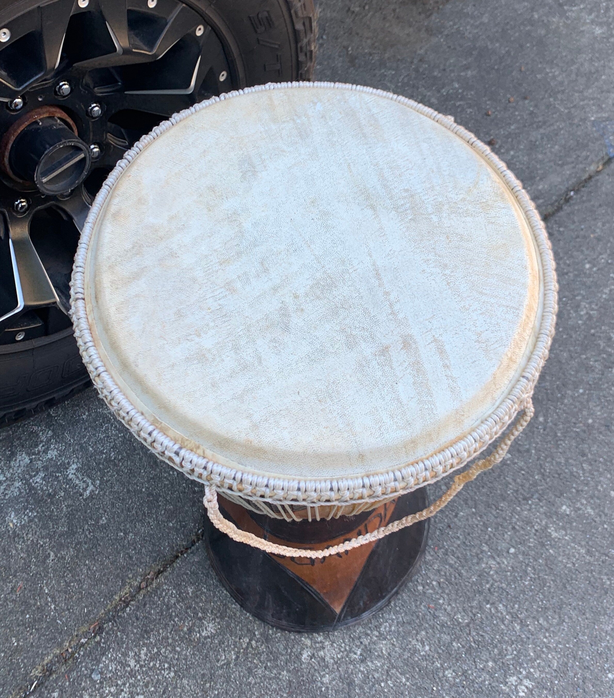 Huge 28" Vintage Handmade Hand Carved Djembe Drum