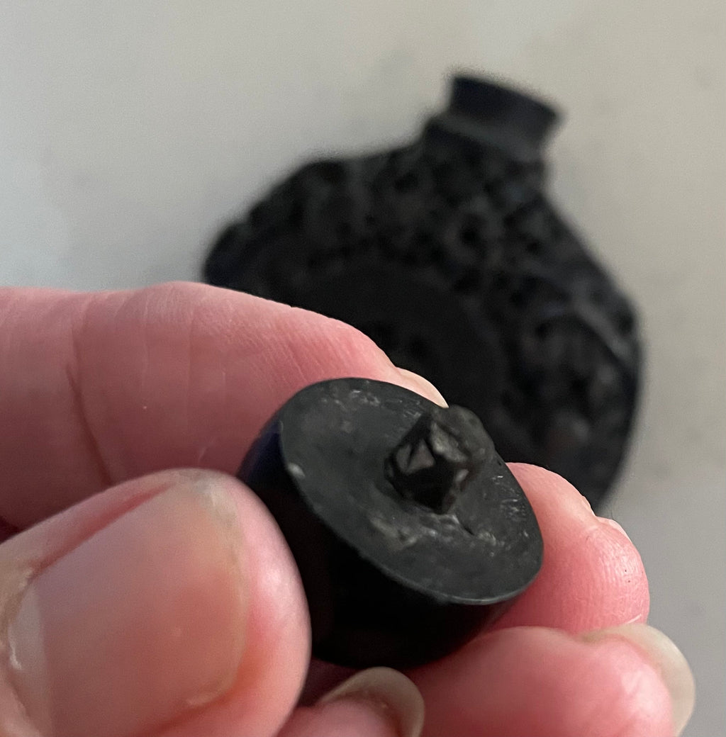 Vintage Chinese Ornately Carved Black Onyx Snuff Bottle