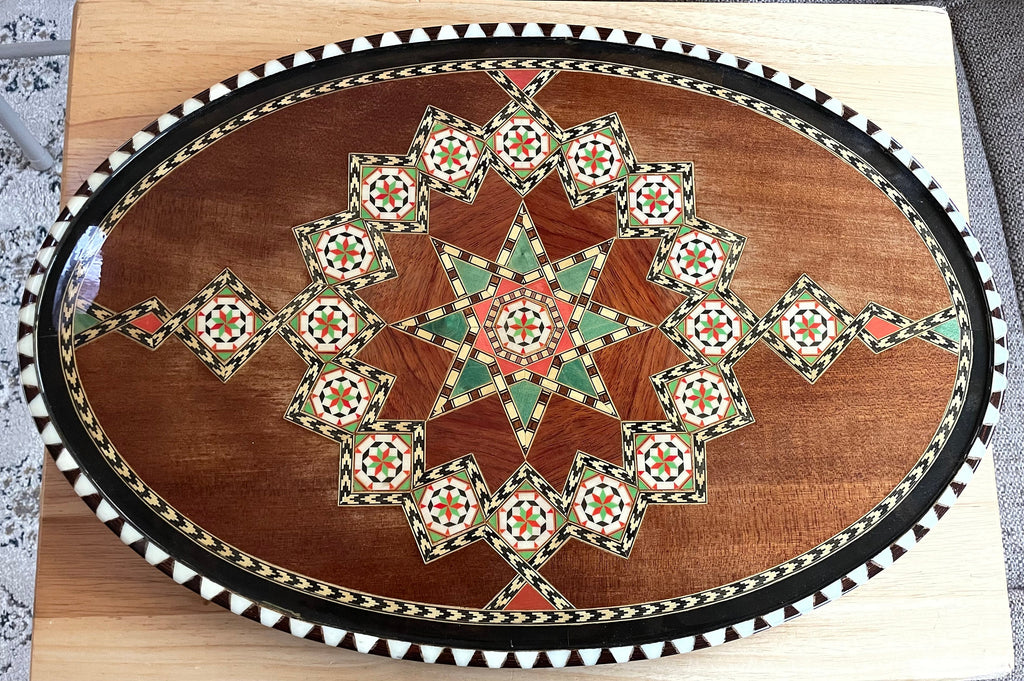 Rare Hard to Find Antonio Lopez Morilla Torremoinos Wood Inlay Serving Tray or Wall Hanging
