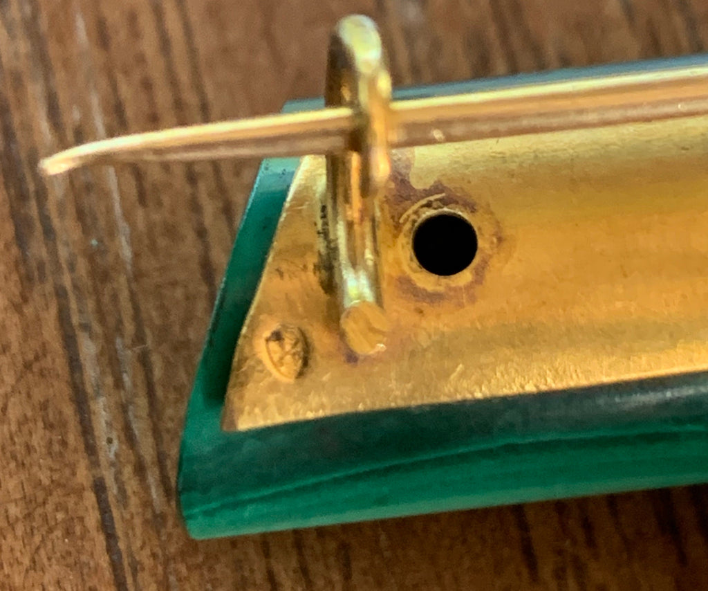 Super Rare 22k Gold Malachite Deco Brooch Pin made in France Stamped