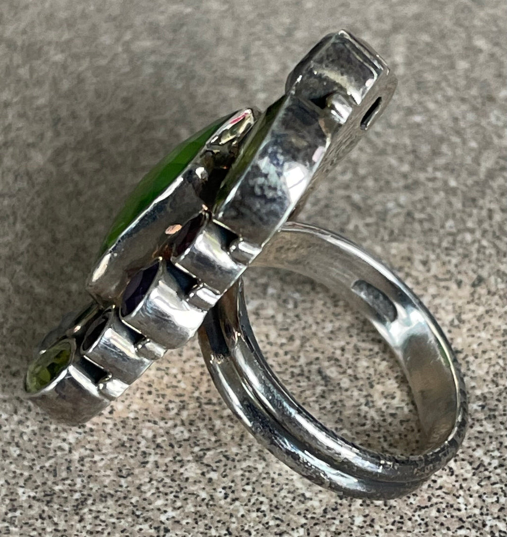 Beautiful Limited Edition Turkish Indian Ladies Multi Stone Ring Peridot Amethyst opaline, Quartz Size 6