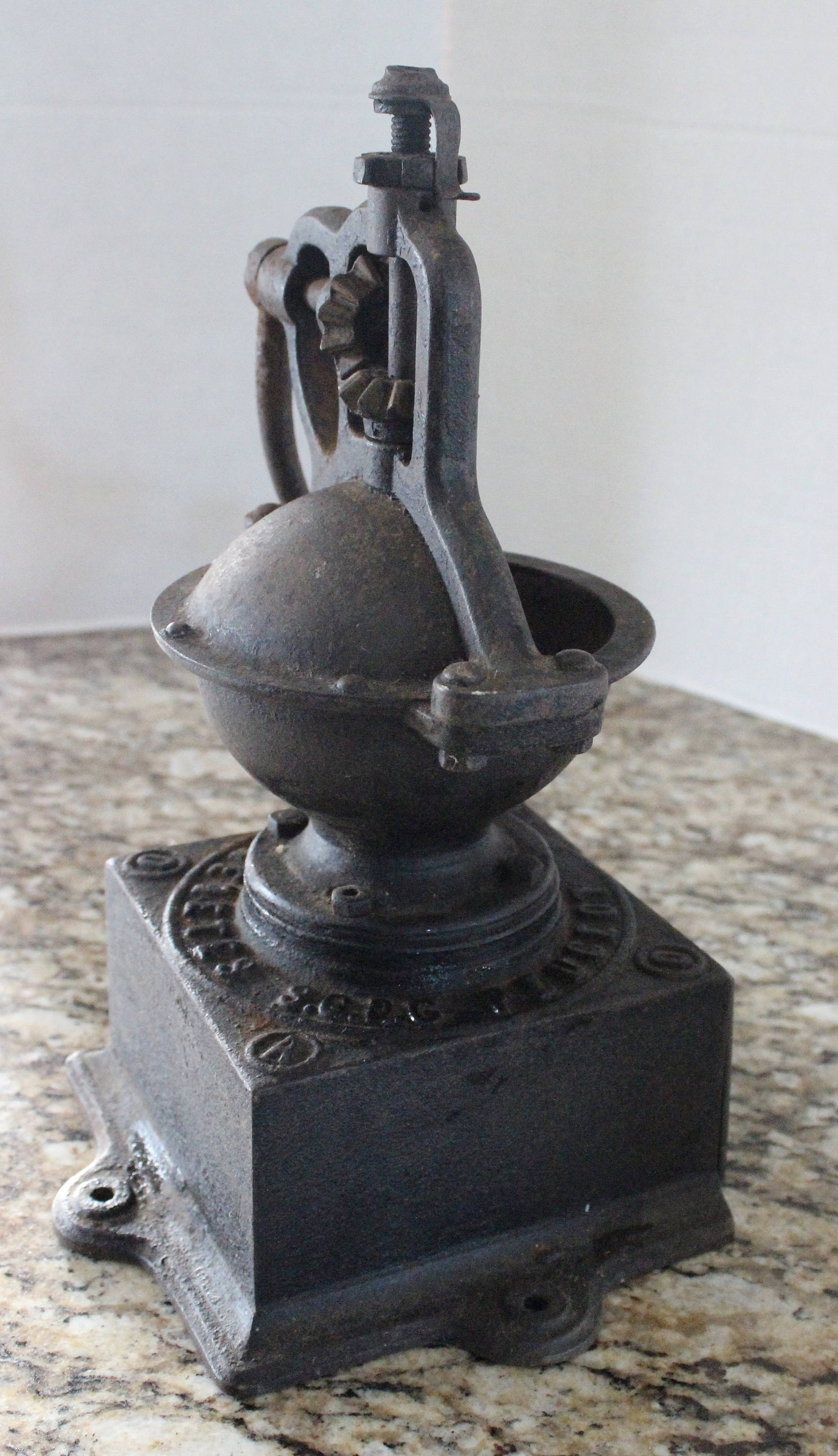 Rare! Antique French Coffee Grinder Mill Peugeot Freres 1890's Cast Iron & Wood A0 size