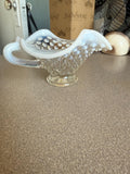 Vintage Fenton Opalescent Hobnail Double Handle Stemmed Bowl Serving Dish Great for the Holidays