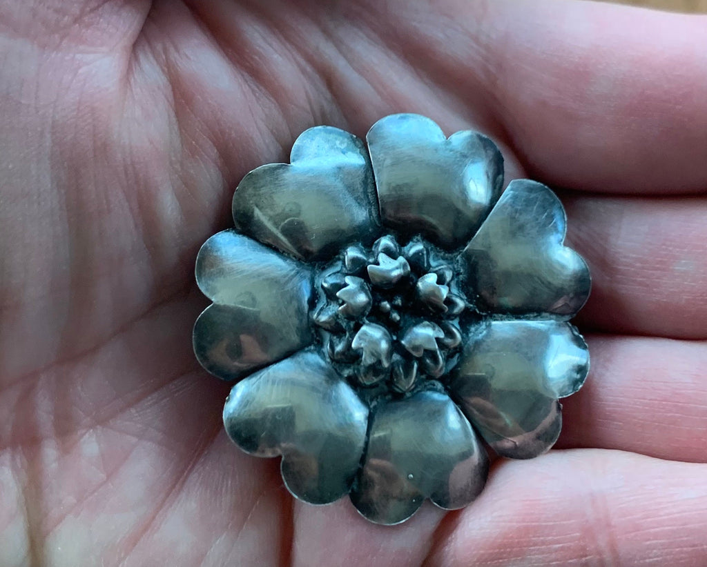 Vintage Custom Artist Signed Sterling By Legro Silver Flower Pin