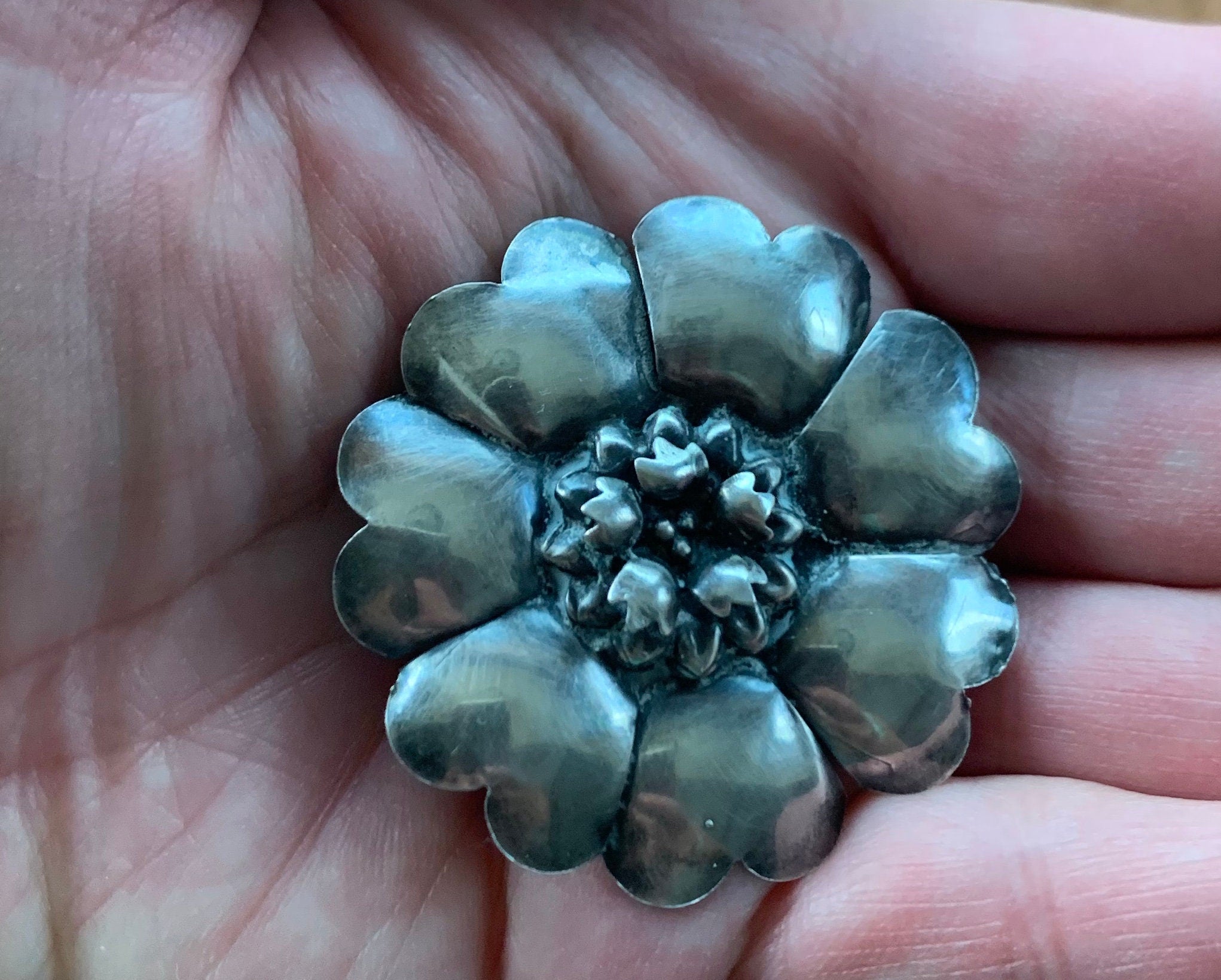 Vintage Custom Artist Signed Sterling By Legro Silver Flower Pin