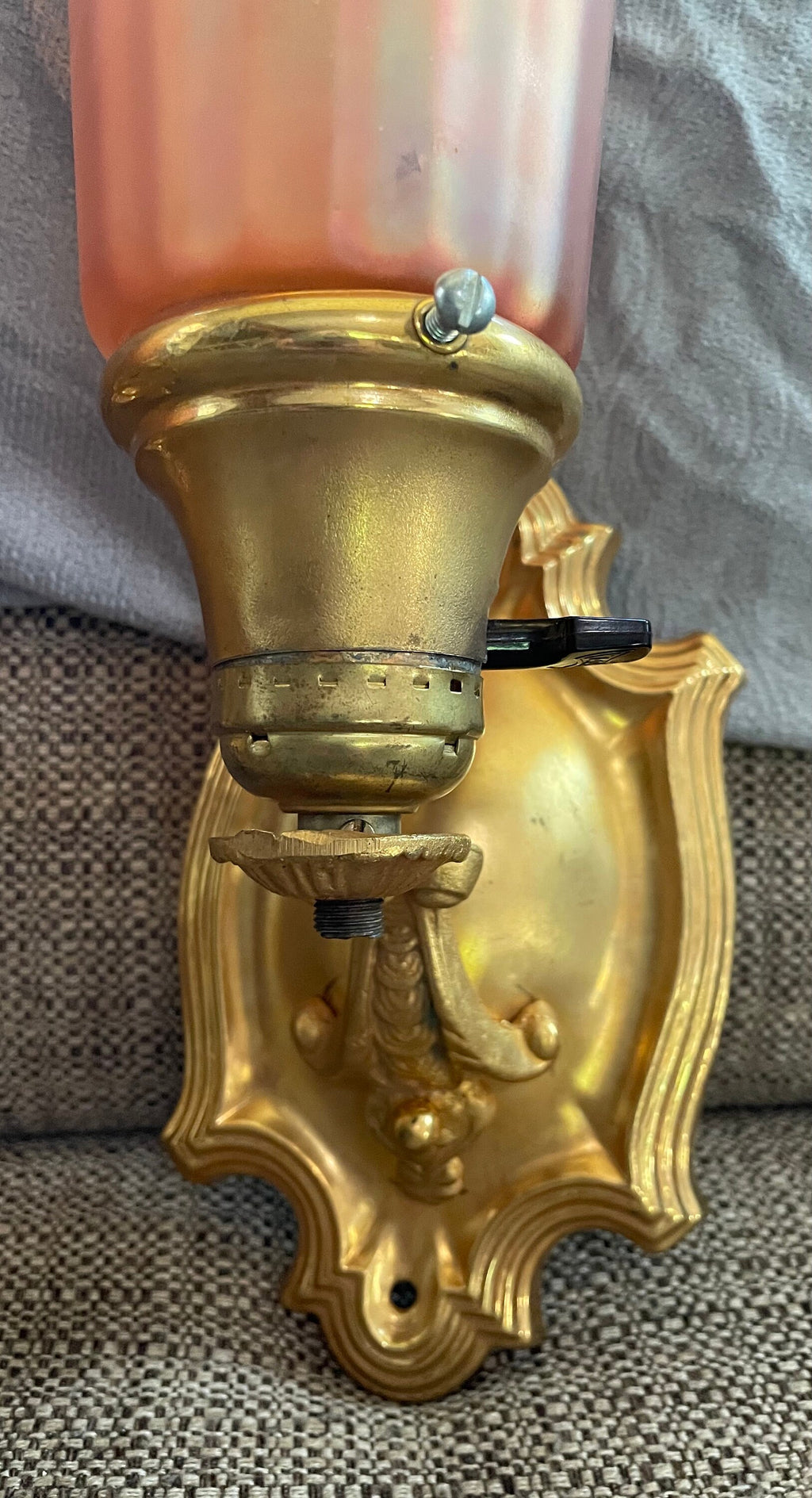 Rare Vintage/Antique 2 Wall Sconces with Carnival Glass Shades