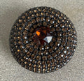 Super Rare Vintage Signed Sandor Hungarian High Layered Domed Rhinestone Encrusted Black Japanned Brooch Pin