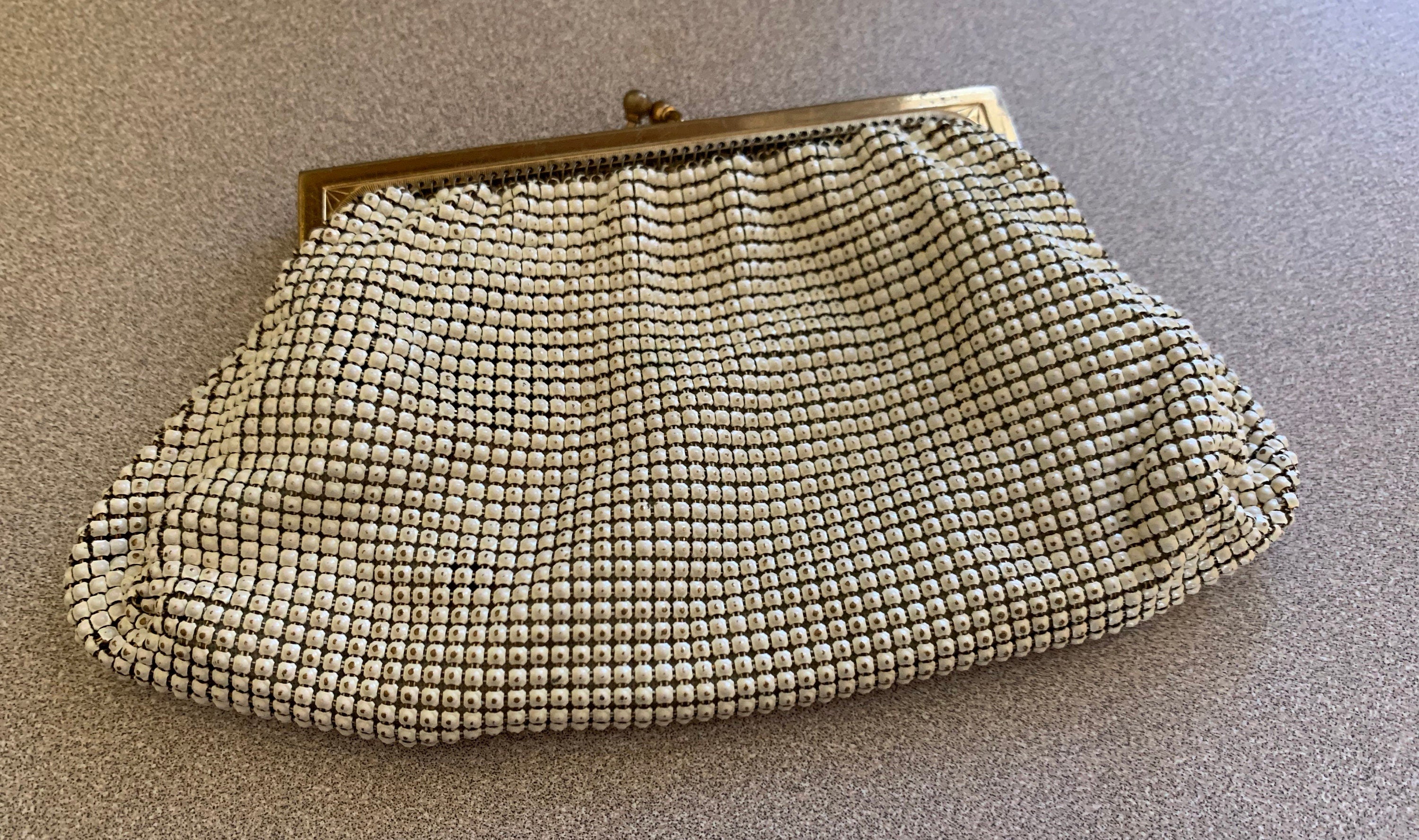 Antique Whiting Davis White Mesh Clutch Purse