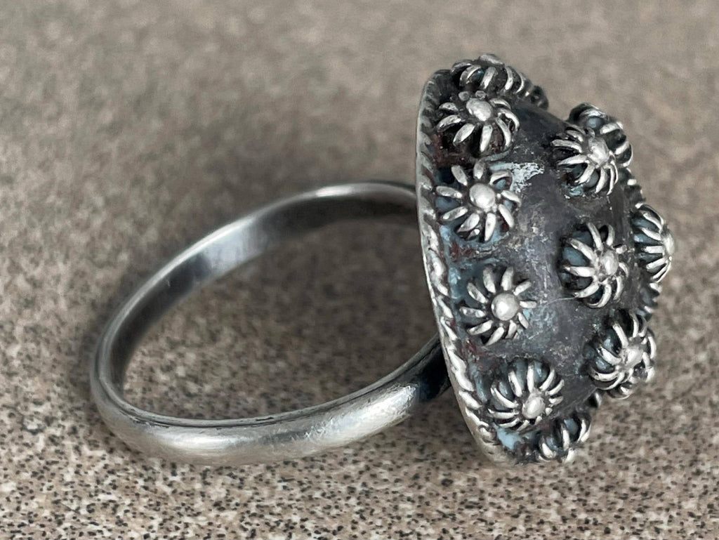 Beautiful Sterling Silver  Unique Artist Stamped Taxco Mexico Ring Size is Adjustable