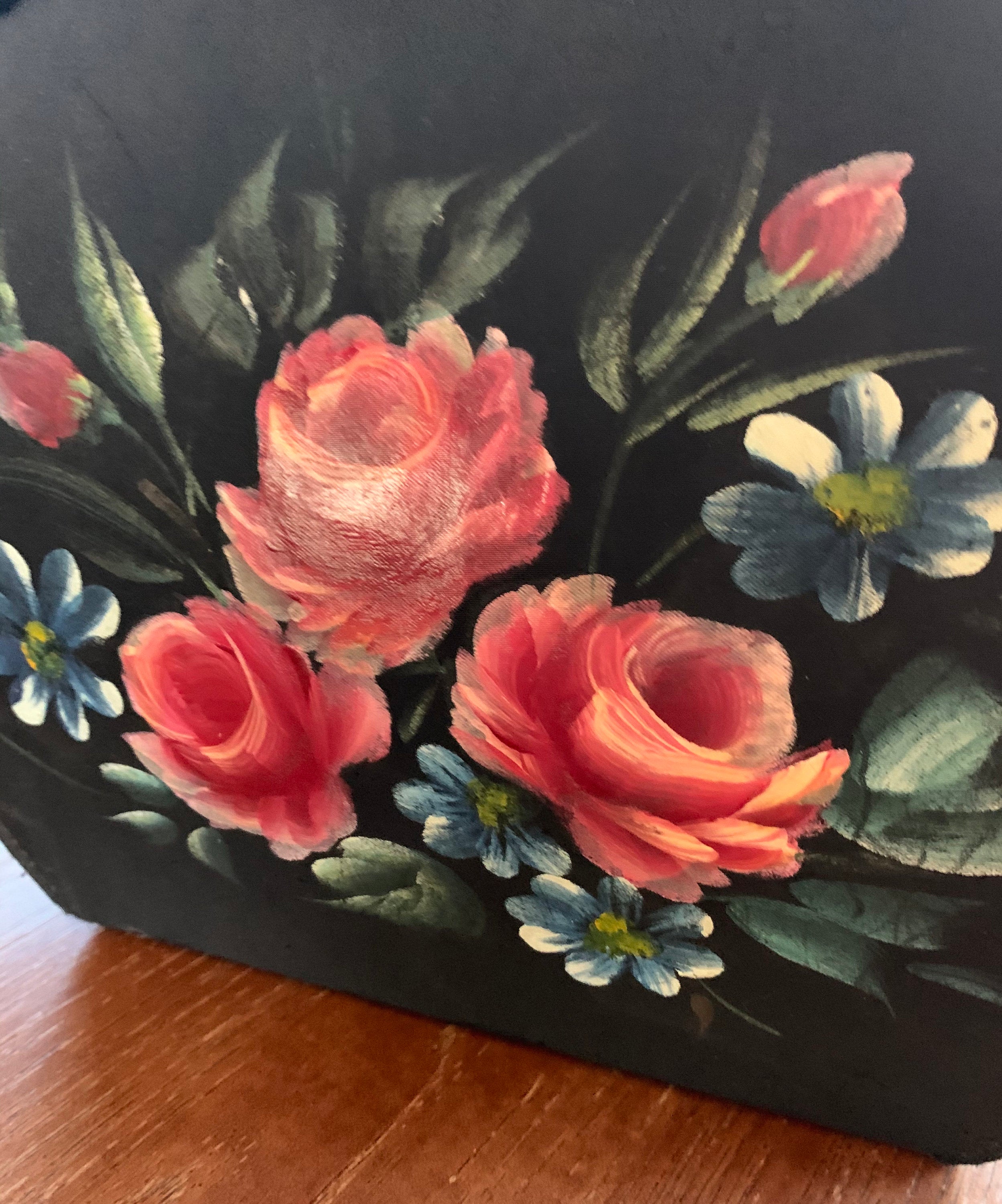 Beautiful Vintage Claire Fashions Hand Painted Roses Top Handle Purse