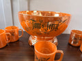 Rare Hard to Find Tom and Jerry Peach Lusterware Fire King Punch Bowl with 9 Cups
