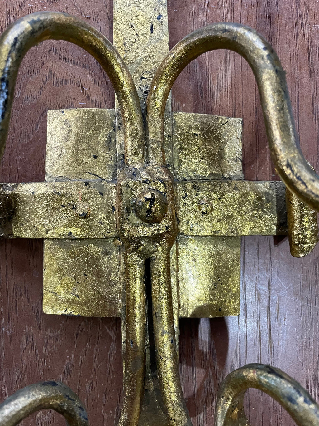 Huge Antique Wrought Iron Gothic Candle Wall Sconces Pair 2 Painted Gold
