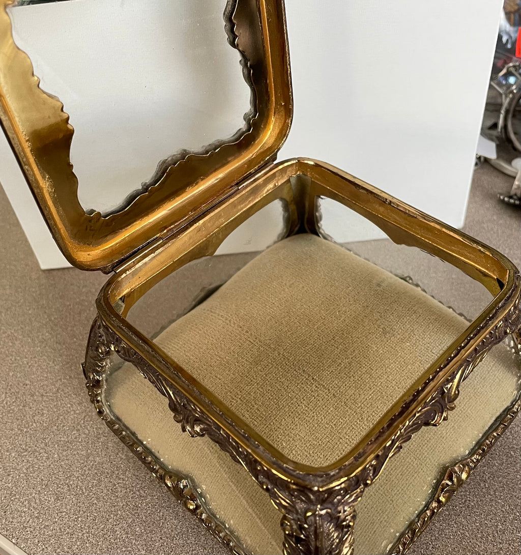 Heavy Antique Ornate Gold Gilt Ormolu Vanity Casket Jewelry Box