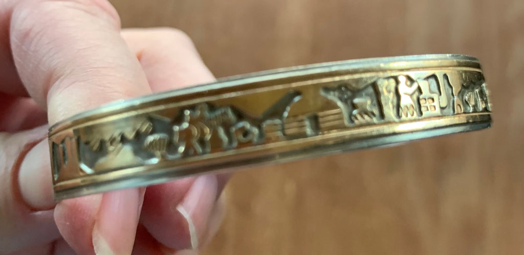 Native American Made Sterling Silver and Gold Filled Story Teller Cuff Bracelet