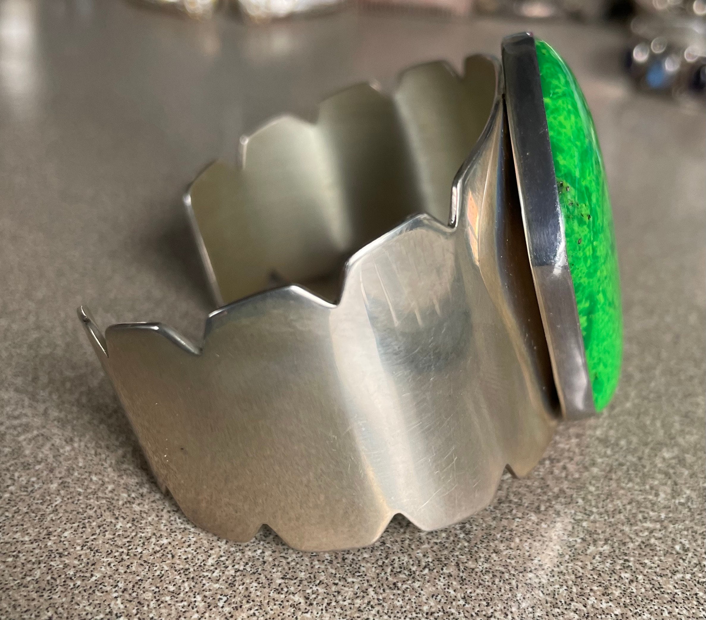 Unique Large Green Turquoise Jay King Desert Rose Cuff Bracelet Stamped DTR