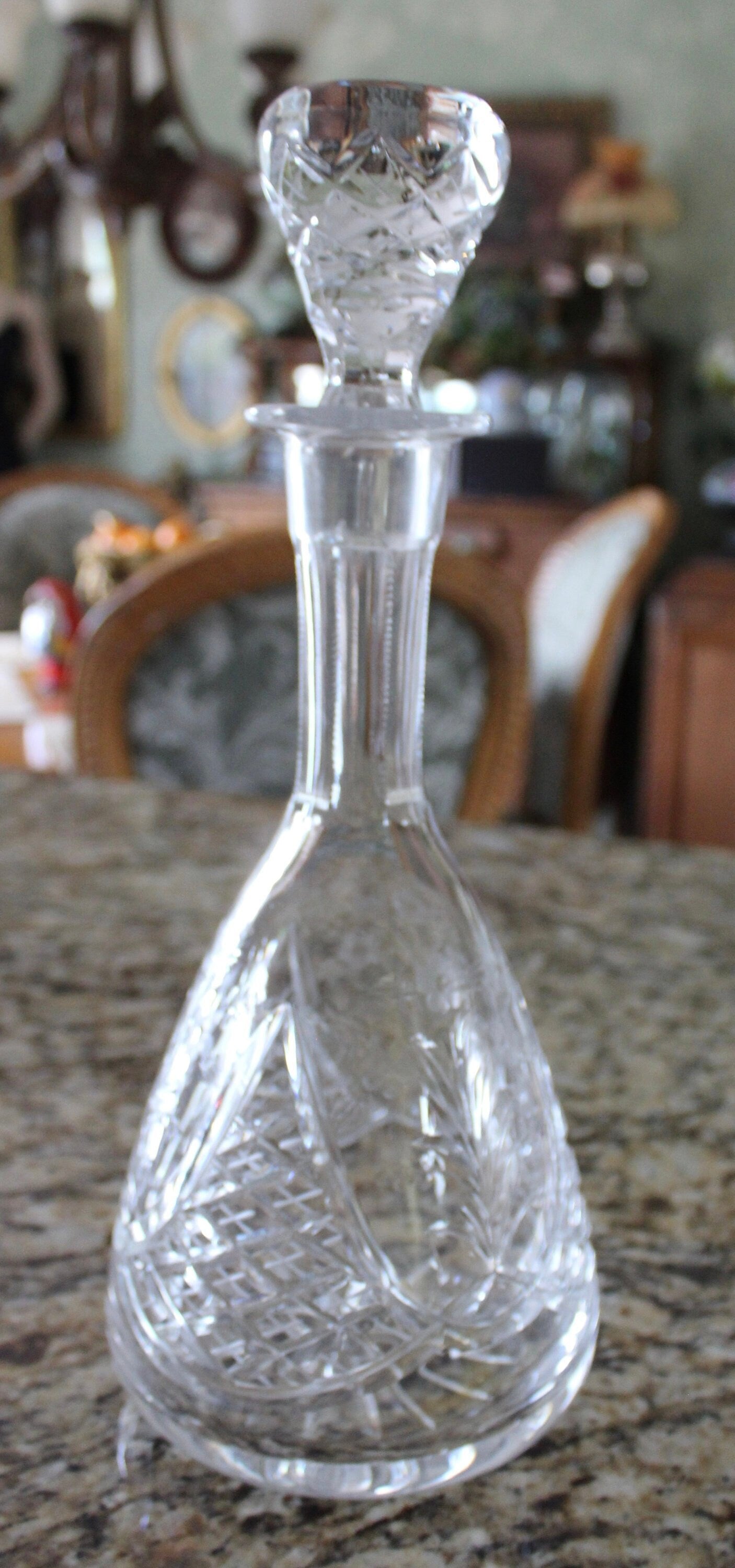 Stunning Vintage Heavy Cut Crystal Liquor Decanter with Etched Flowers Waterford