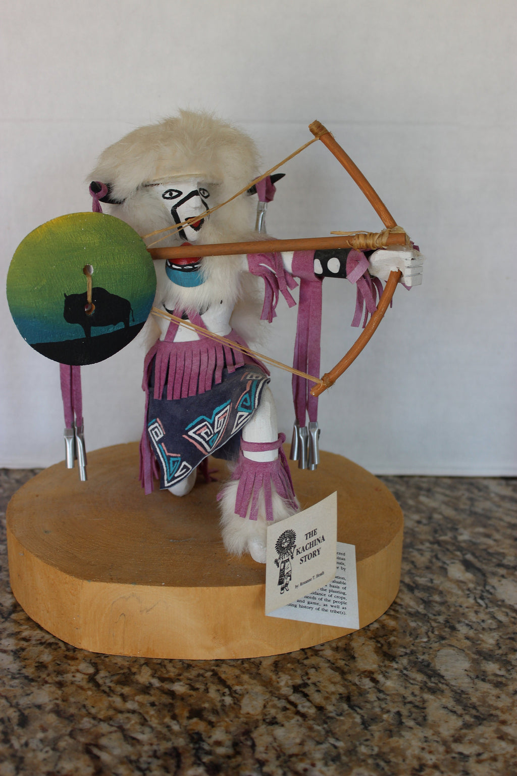 Large Vintage Artist Signed Navajo Made Kachina Doll Buffalo Warrior, Native American, Squash Blossom