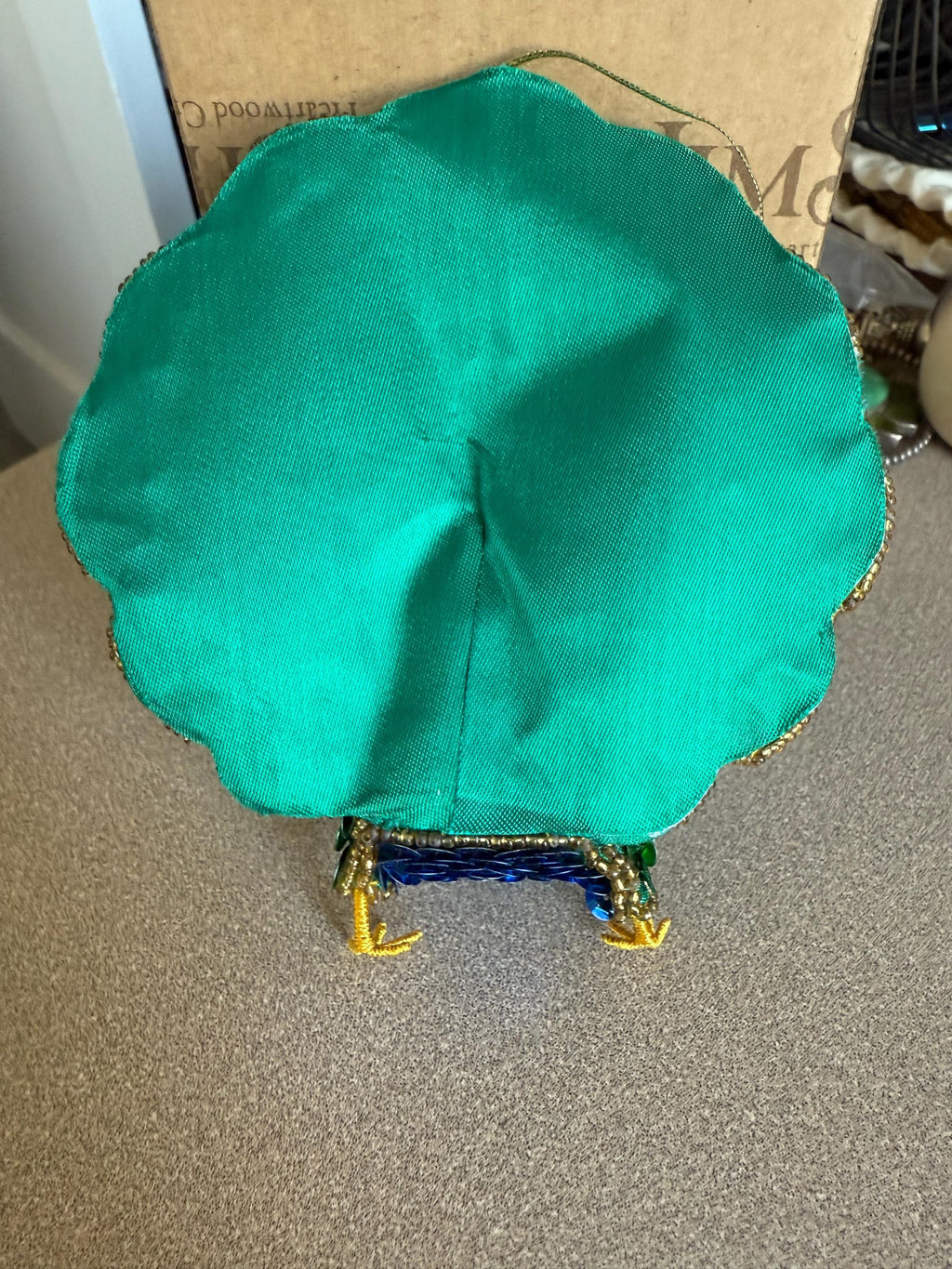 Beautiful Vintage Silk and Sequined Peacock Christmas Tree Ornament