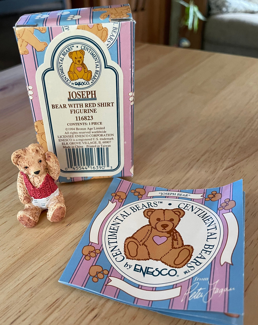 Enesco Centimental Joseph Bear with Red Shirt Figurine #116823