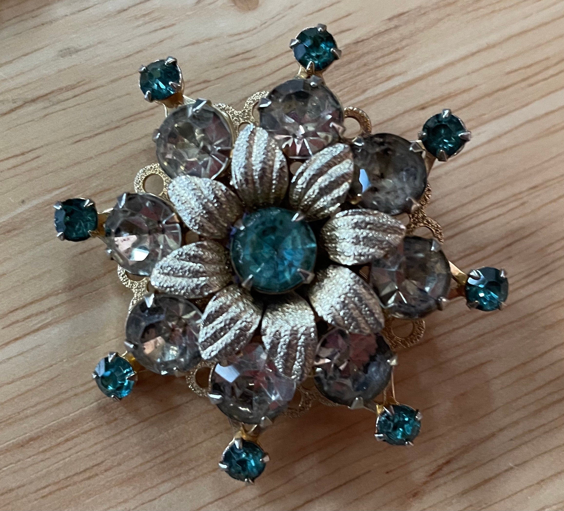 Beautiful Blue Rhinestone Bracelet Brooch Pin and Screw Back Earrings