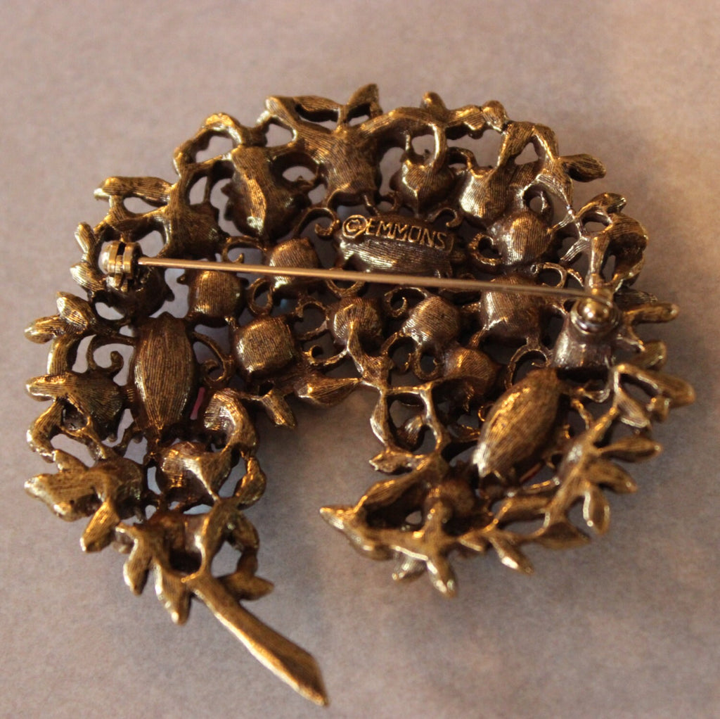 Large Vintage Signed Emmons Red Rhinestone Brooch Pin Great Gift for Her