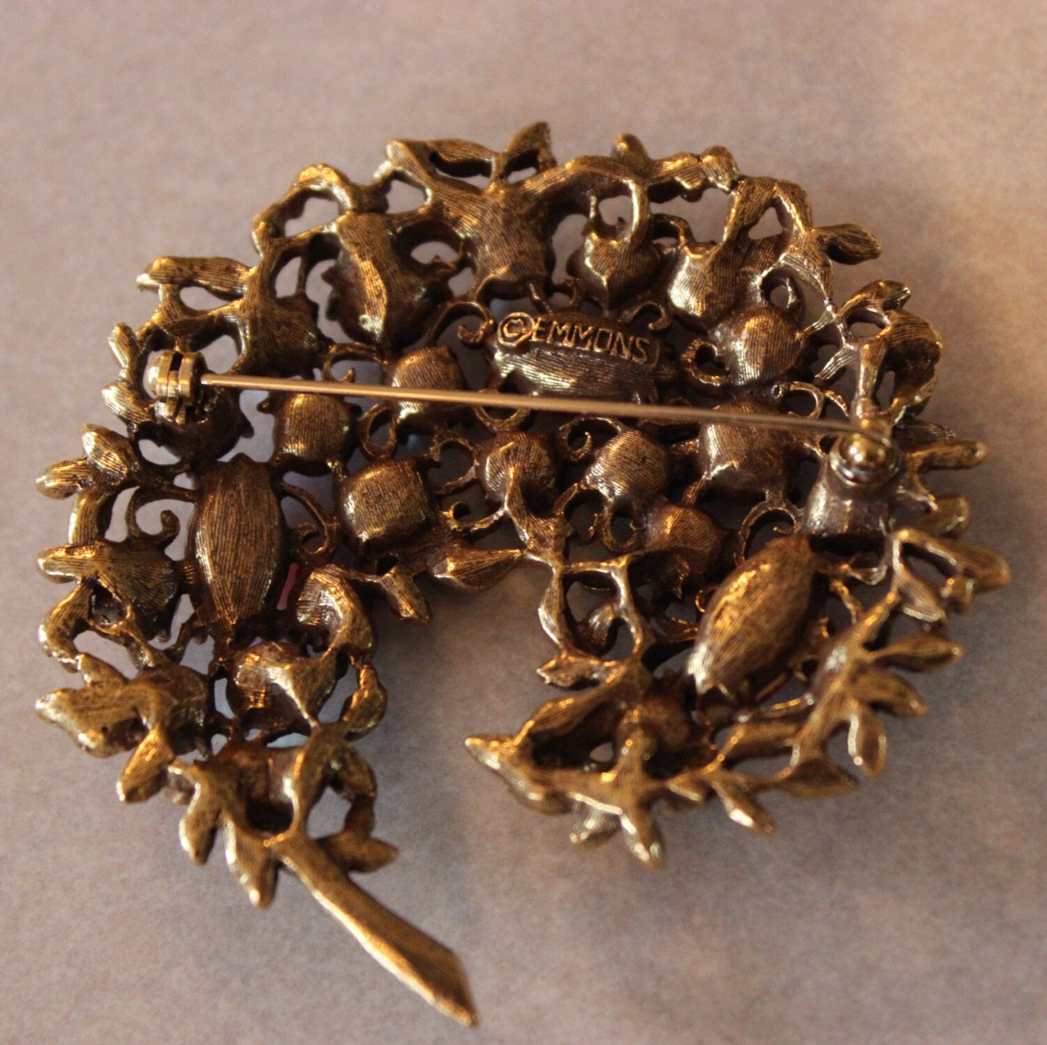 Large Vintage Signed Emmons Red Rhinestone Brooch Pin Great Gift for Her