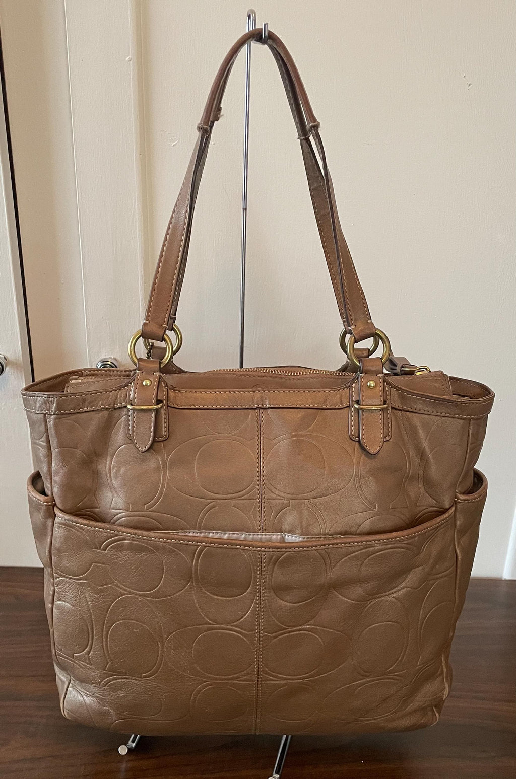 Vintage Genuine Bronze Leather Coach Purse Shoulder Bag Double Handle