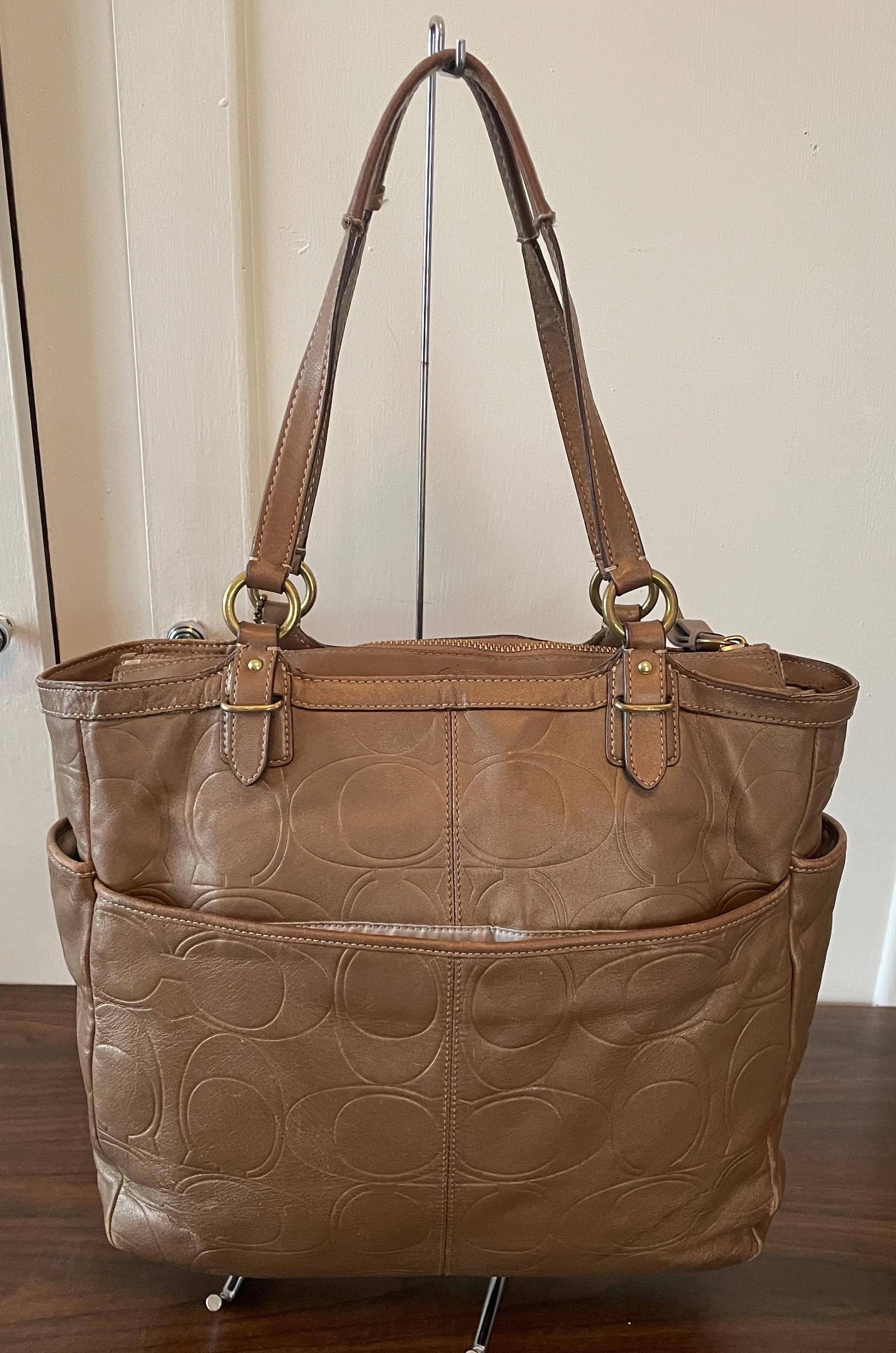 Vintage Genuine Bronze Leather Coach Purse Shoulder Bag Double Handle