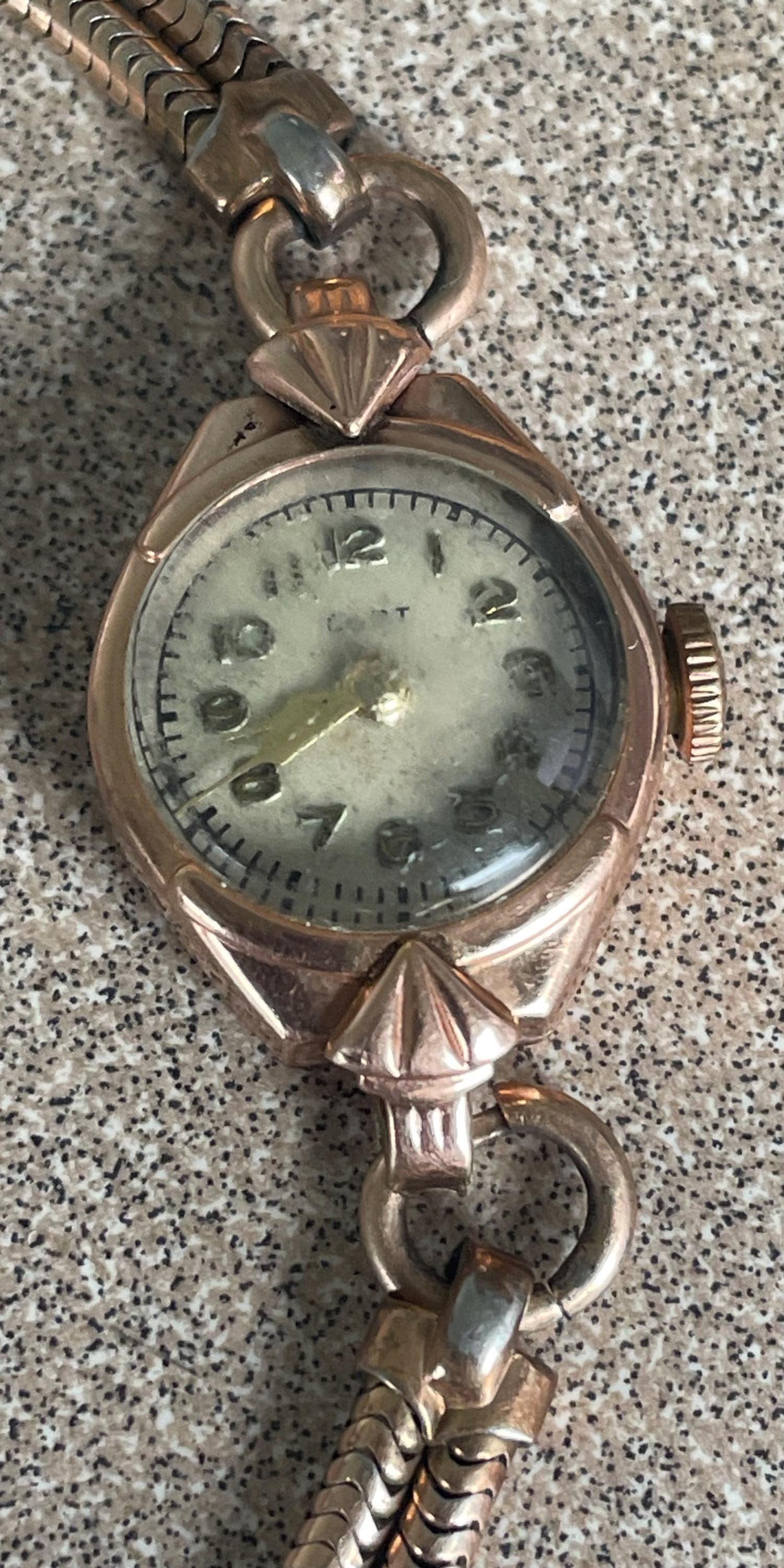 Vintage Estate Genuine Marked 14k Rose Gold Watch with 1/20 12 KT Band Needs Repair