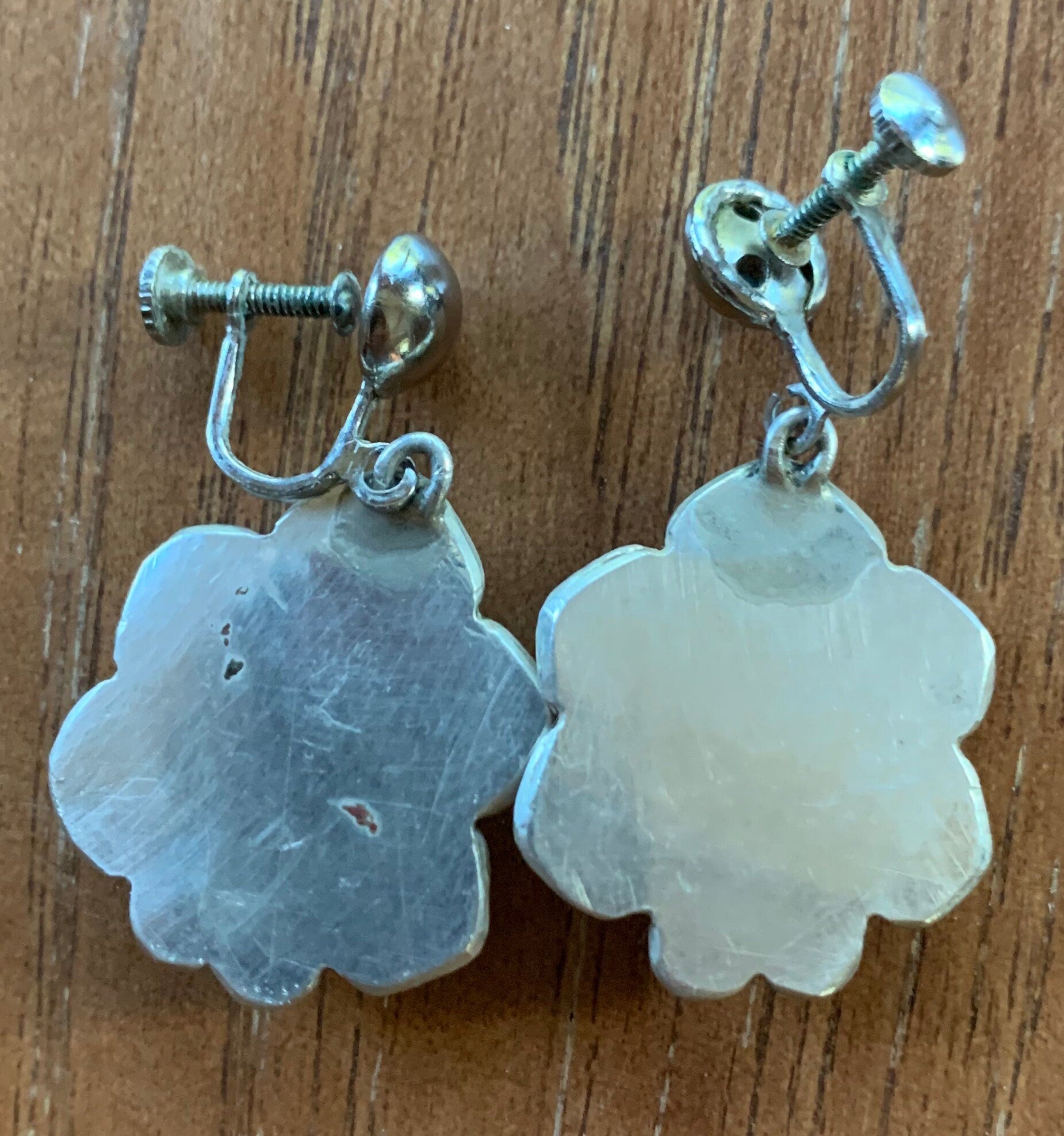 Large Native American Screw back Sterling Silver Turquoise Dangle Earrings