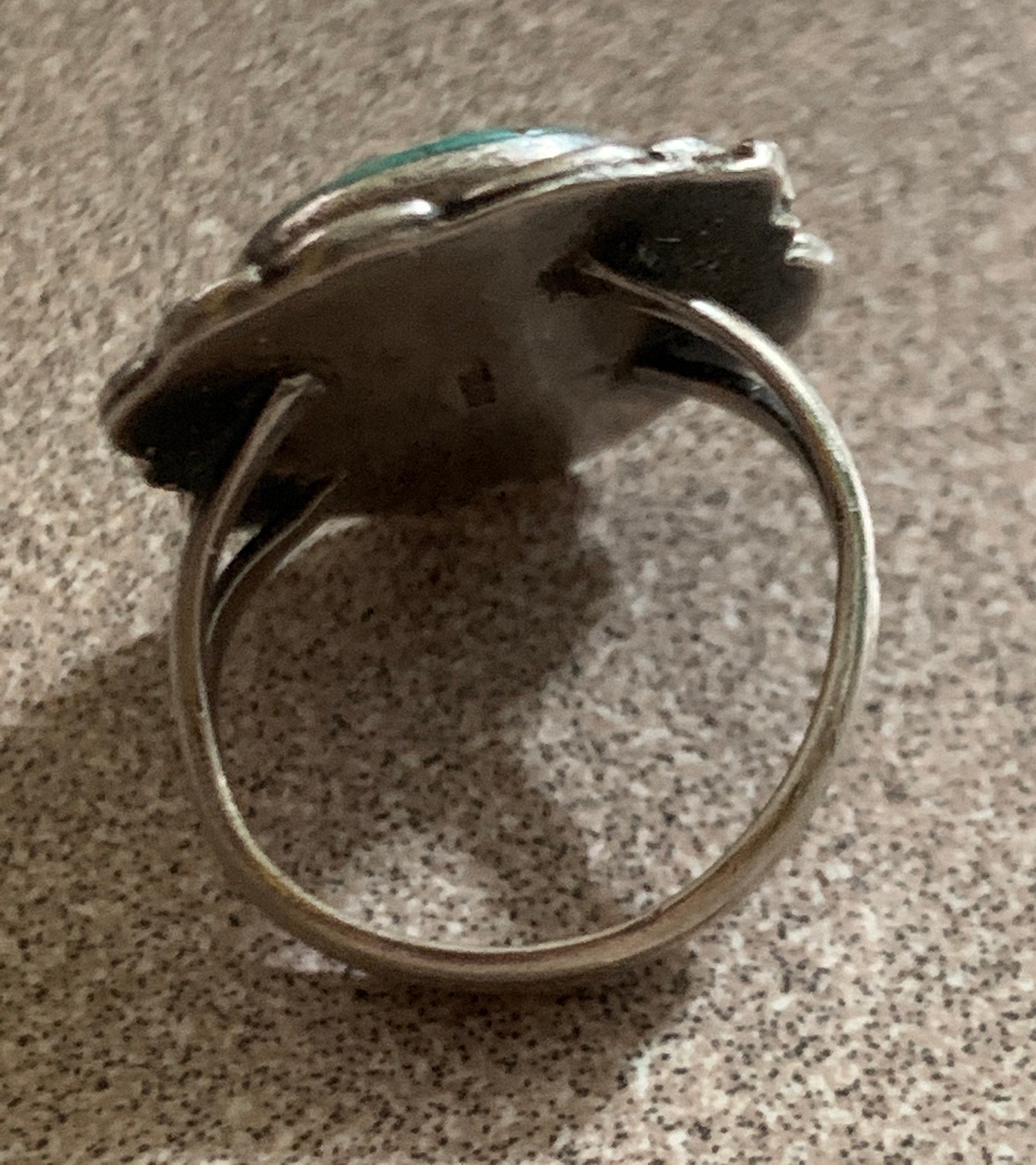 Vintage Native American Indian Turquoise Sterling Silver Ring Artist Signed