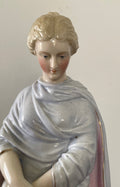Antique Marked Meissen German Hand Painted Graceful Victorian Lady with Gold Dress Cross Swords